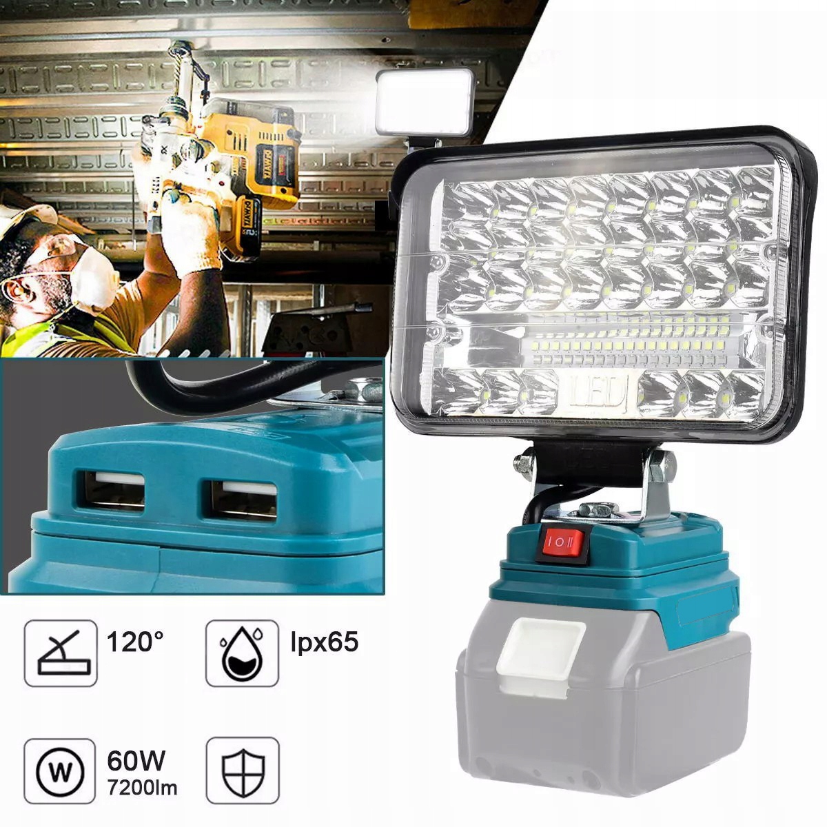 LAMPA DO MAKITA 18V LAMPKA ROBOCZA LATARKA 48LED +USB Kod producenta 4069104717746