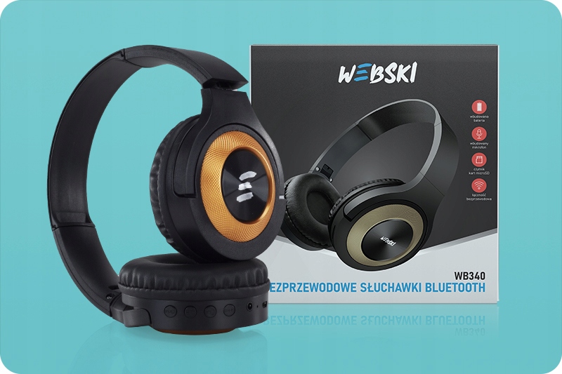 Słuchawki BLUETOOTH 5.0 z Mikrofonem Radiem FM CZYTNIKIEM KART MICRO SD Marka Webski