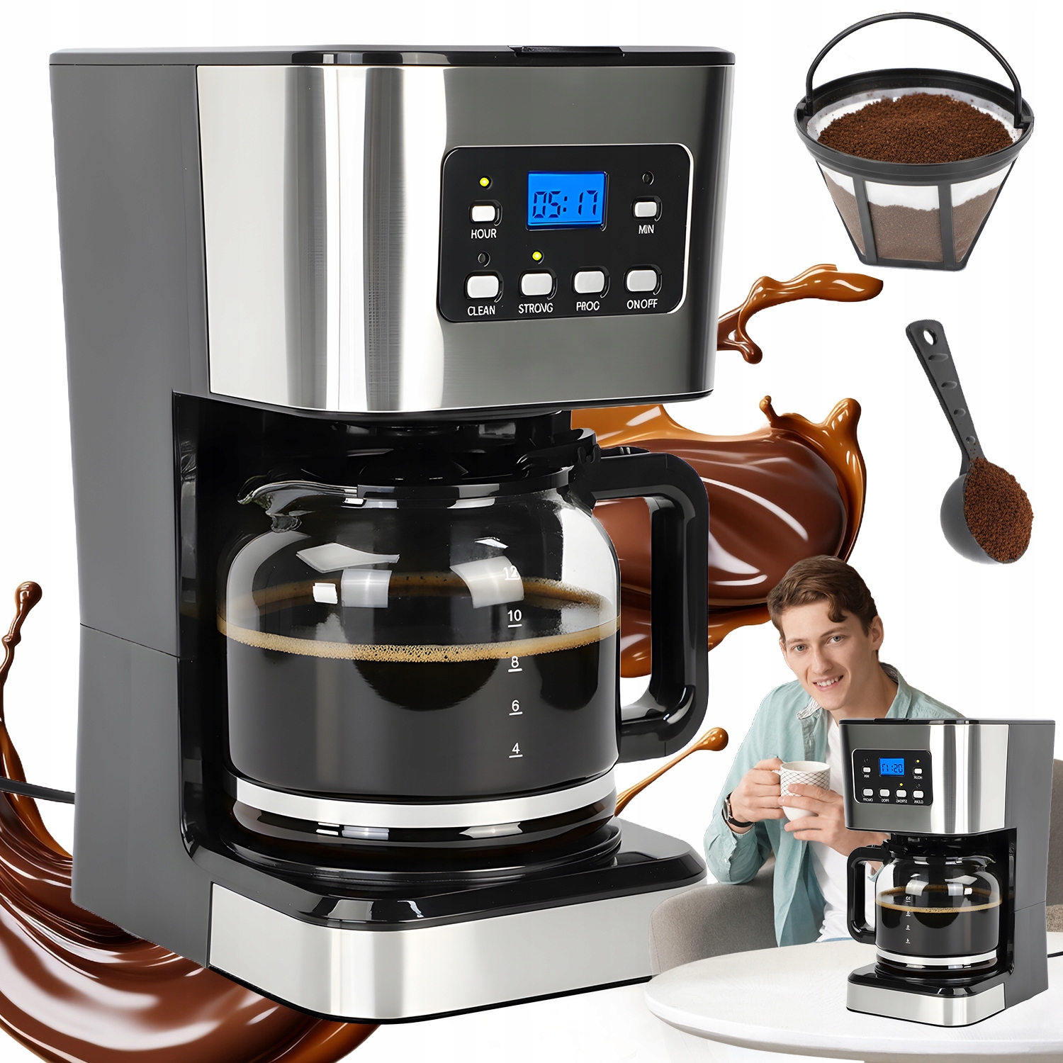 Výkonný Kávovar 1.5 L S Funkcí Ohřevu A Průhledným Oknem