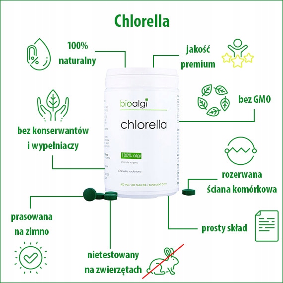 Chlorella tabletki (400 tabletek) bioalgi Marka Bioalgi