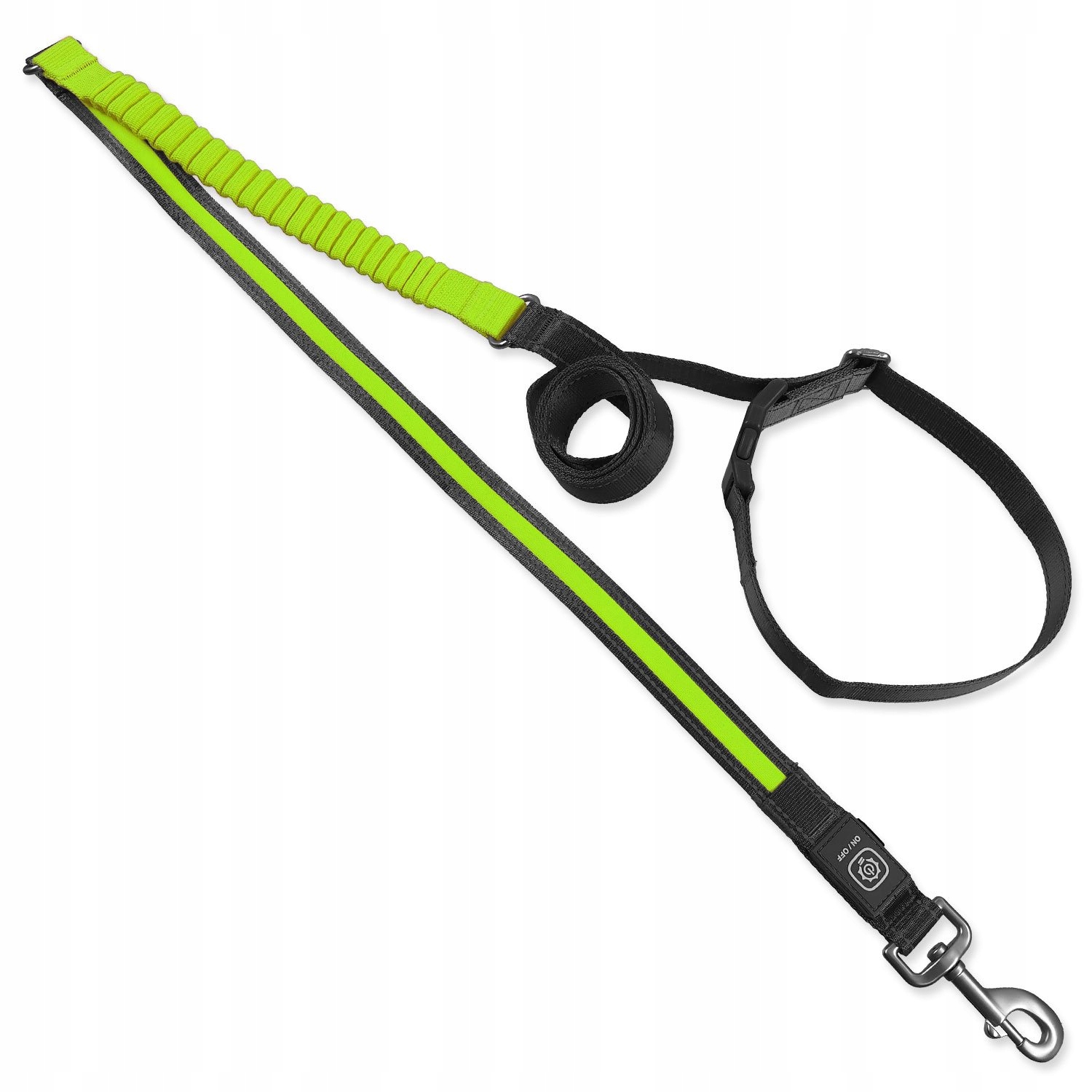 Levně Vodítko Dog Fantasy Usb Led nylonové běžecké vodítko zelené 2,5x180-250cm