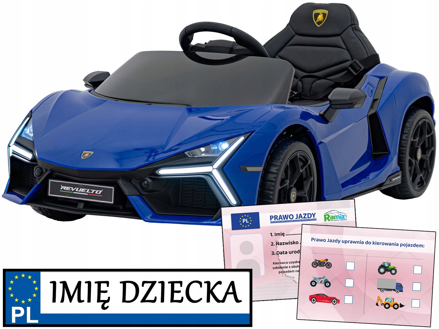 auto na akumulator Lamborghini Revuelto pilot piankowe koła Prawo Jazdy