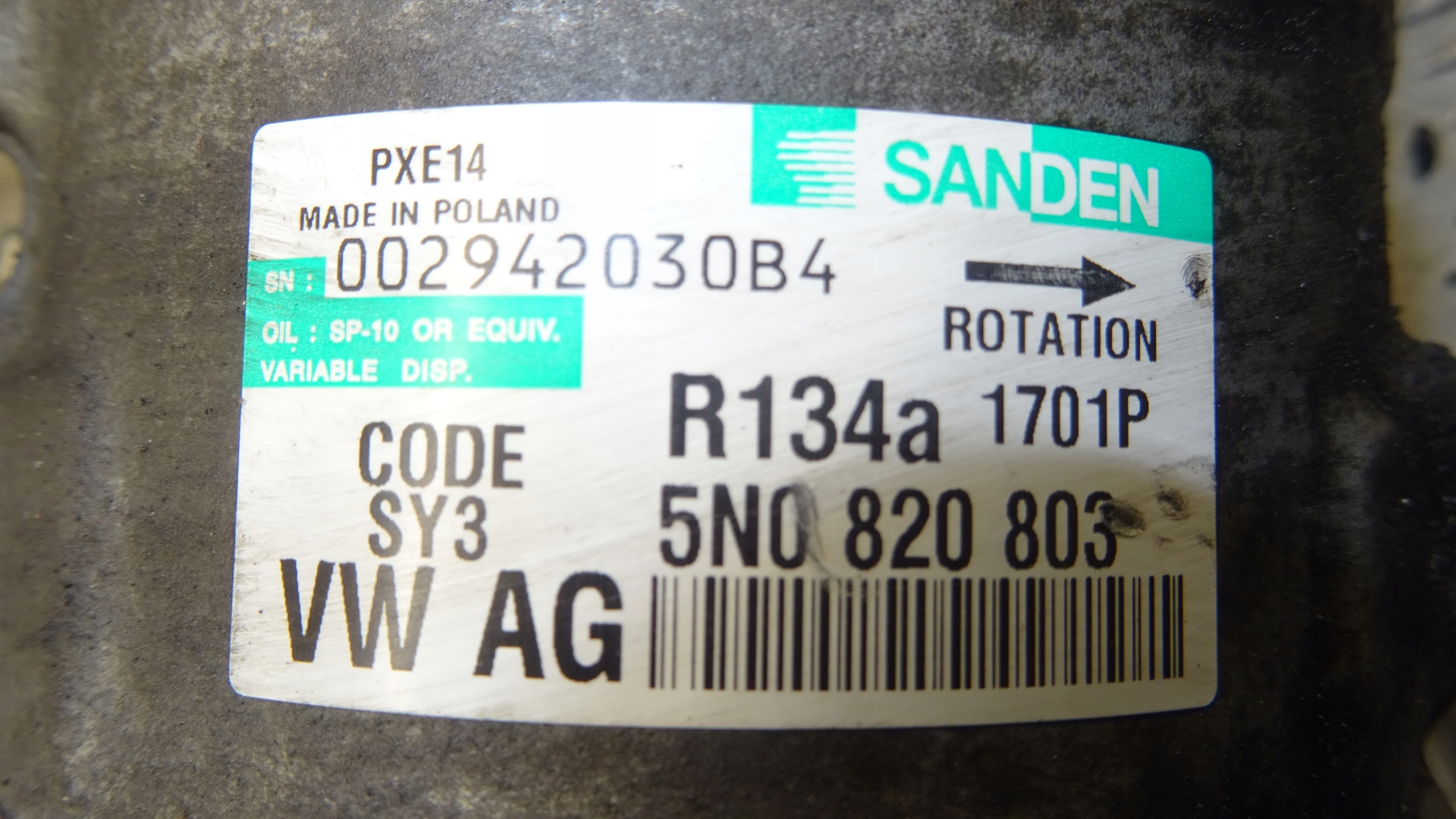 AUDI SEAT SKODA VW 5N0820803, 1706P compressor;
