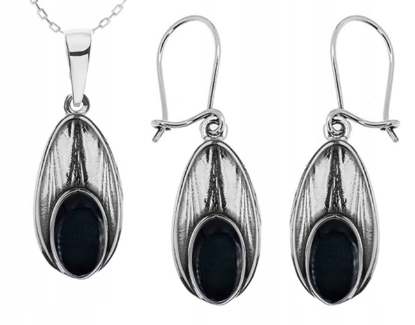 

Srebrny Komplet Biżuterii Z Onyksami Pr.925!