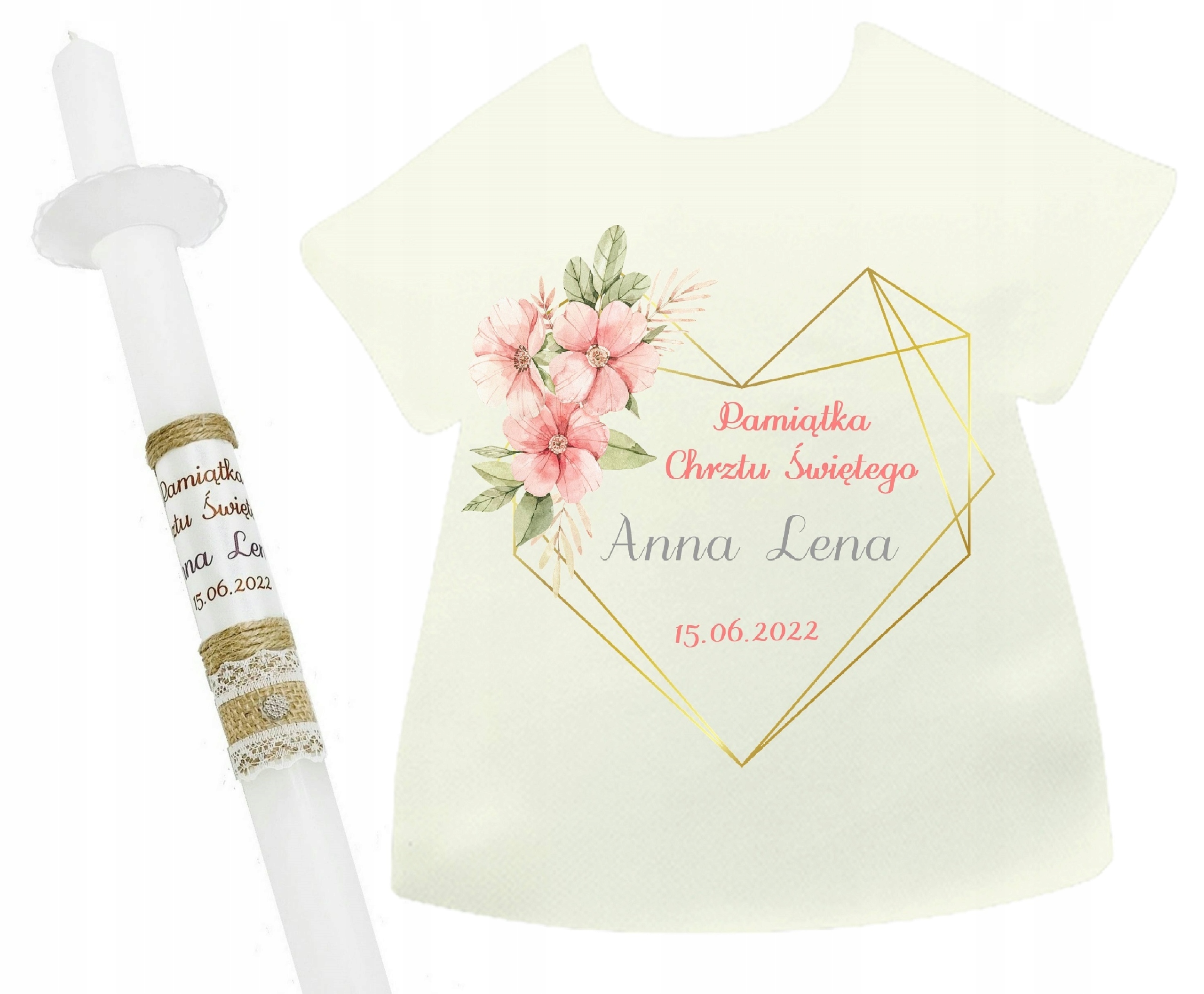 

Szatka i Świeca do Chrztu Zestaw na Chrzest Boho