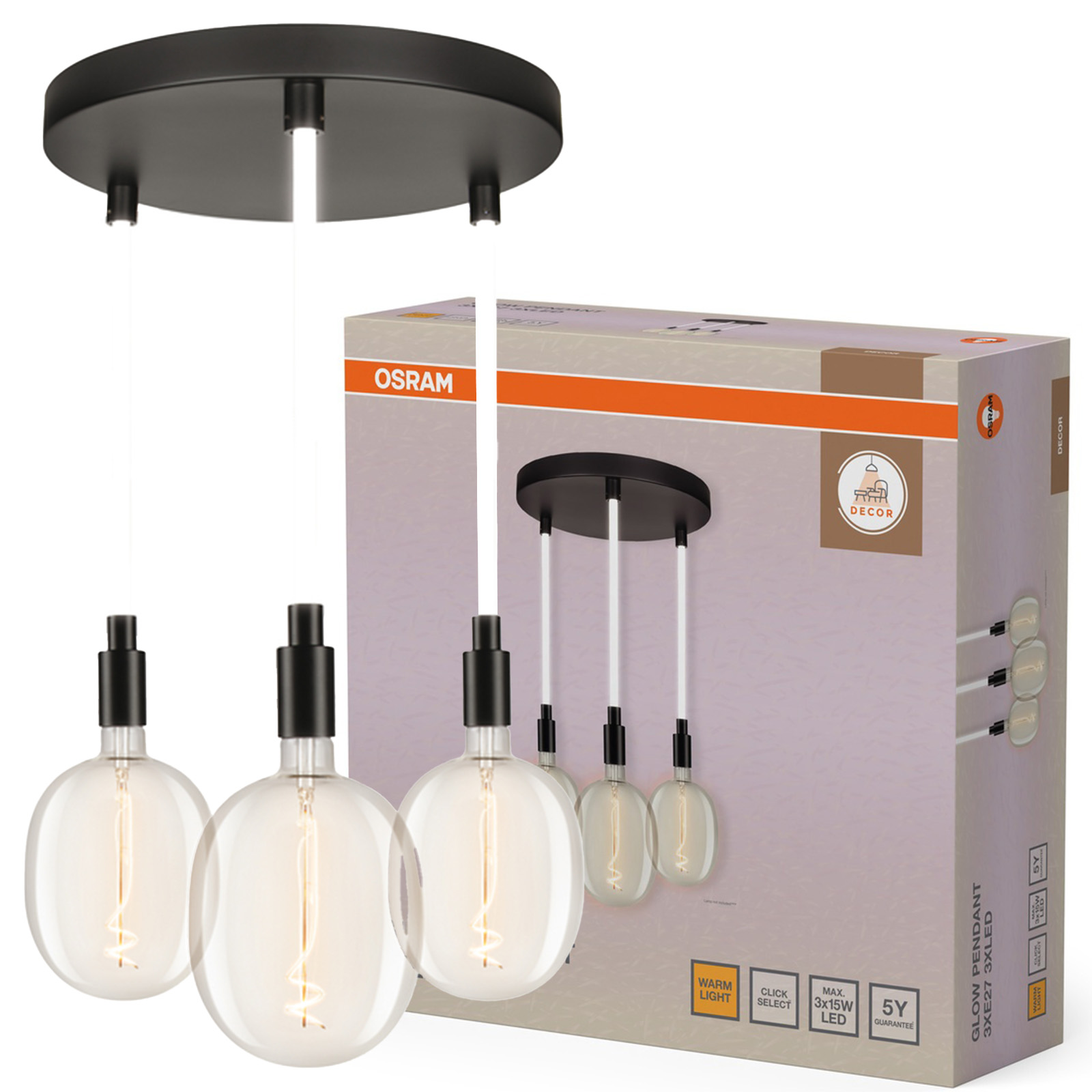 Závesná stropná lampa 28W 1400lm 2700K teplá 3x E7 čierna dekorácia Osram