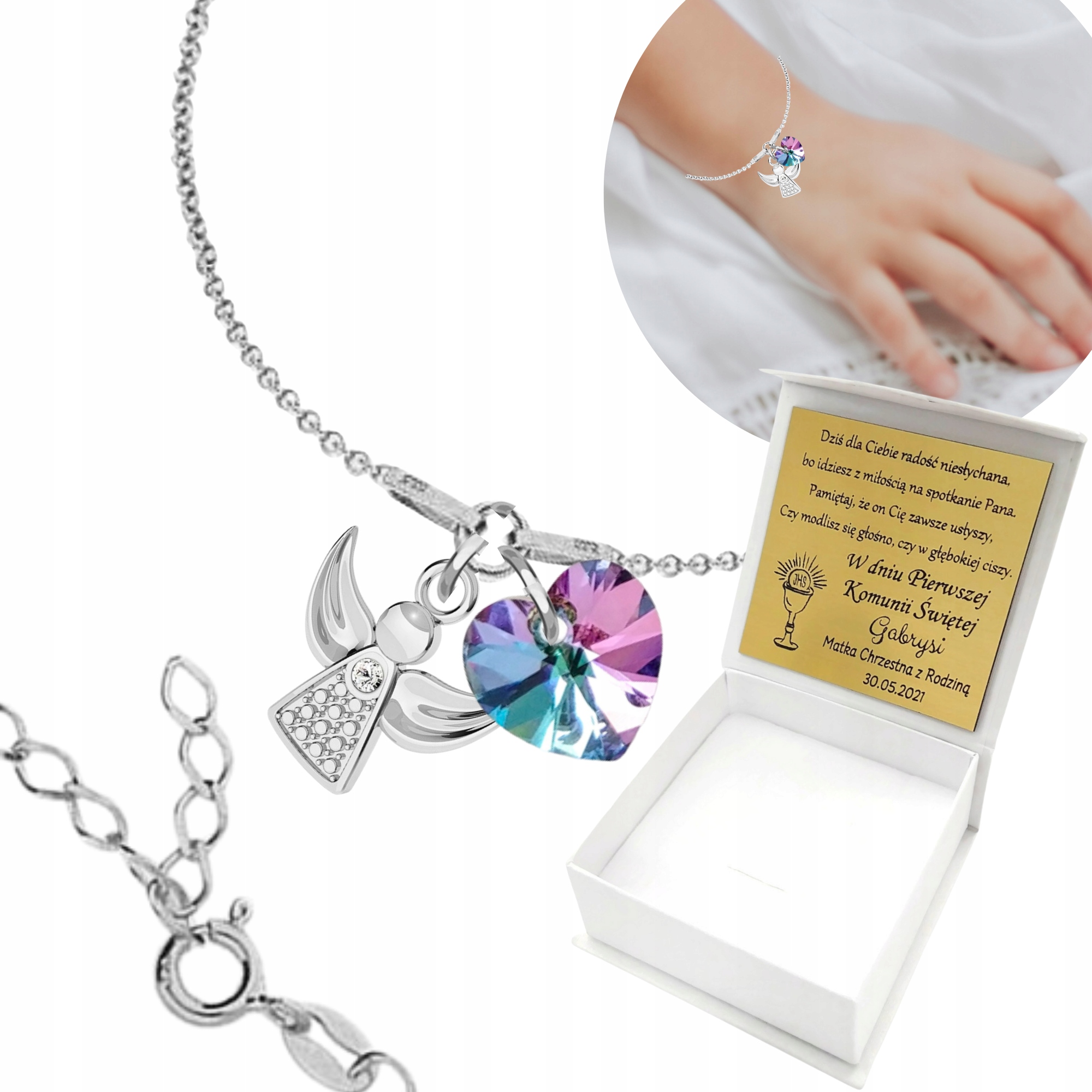 Náramek pro holčičku Anděl Svaté Přijímání Gravírování Stříbro 925