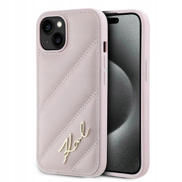 Etui Karl Lagerfeld Diagonal Quilted Script iPhone 15/14 Plus różowe