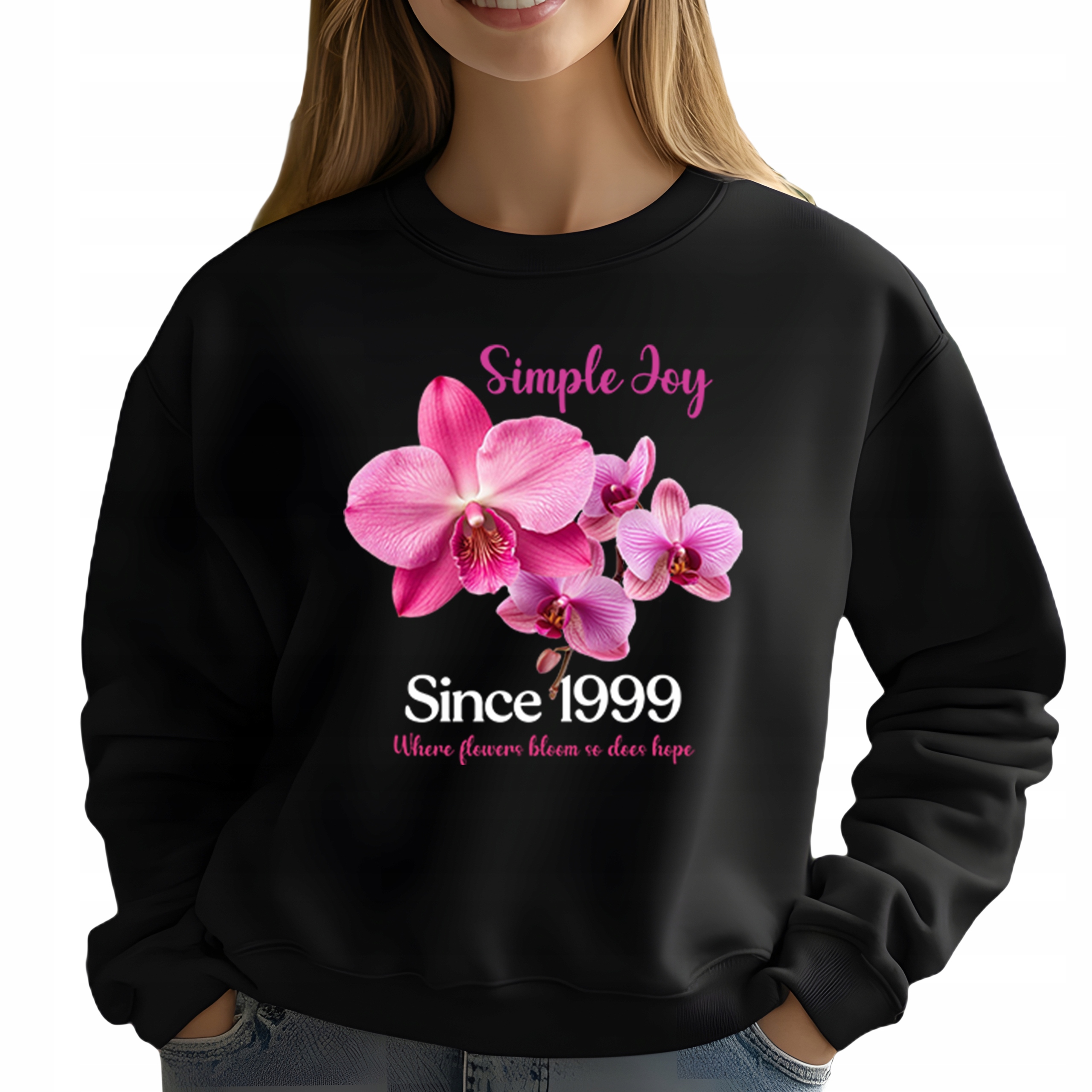 Mikina Bez Kapuce Černá Bavlněná Módní Elegantní Simple Joy L