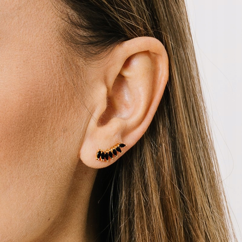 Kolczyki czarne cyrkonie srebrne pozłacane Ecla