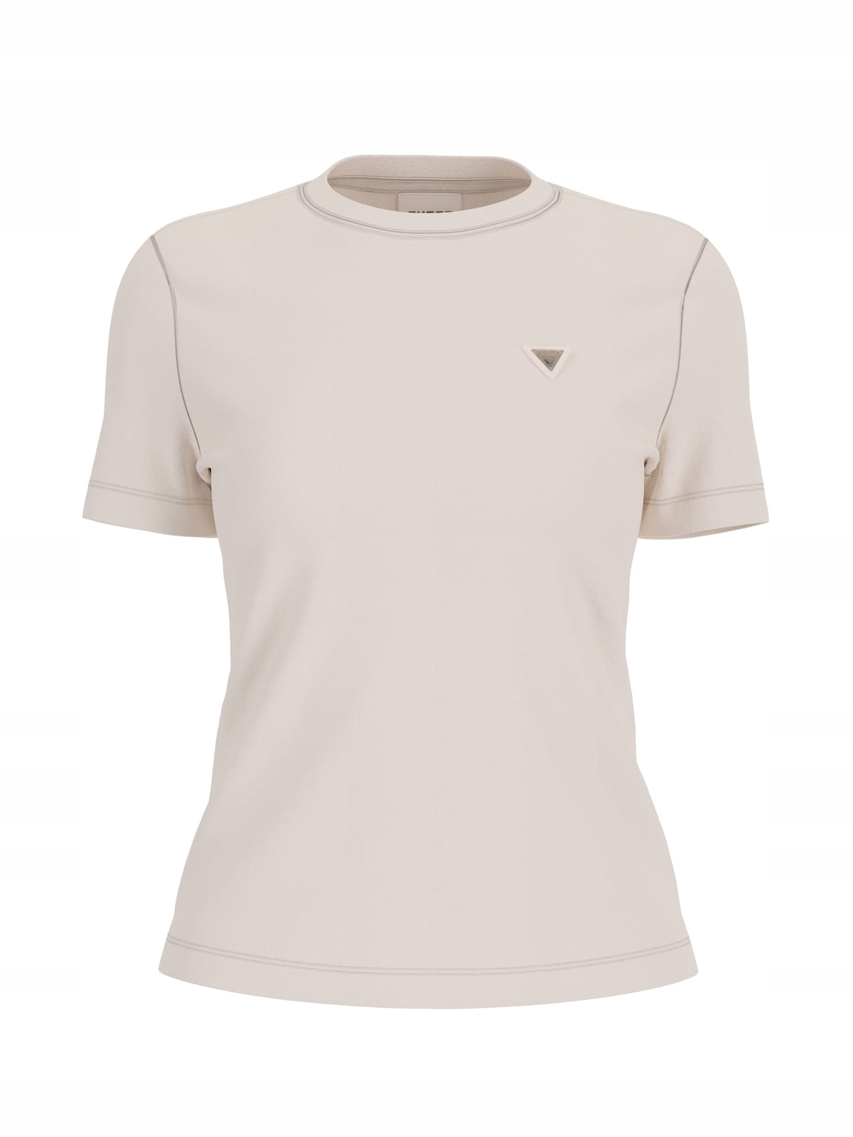 Krémové Dámské Tričko Tričko S Krátkým Rukávem Slim Bez Vzoru Guess M