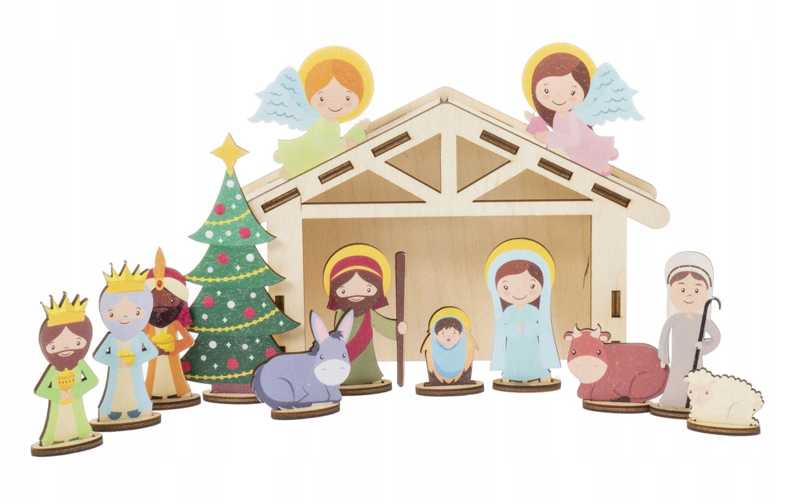 

Szopka bożonarodzeniowa drewniana dla dzieci 19 el