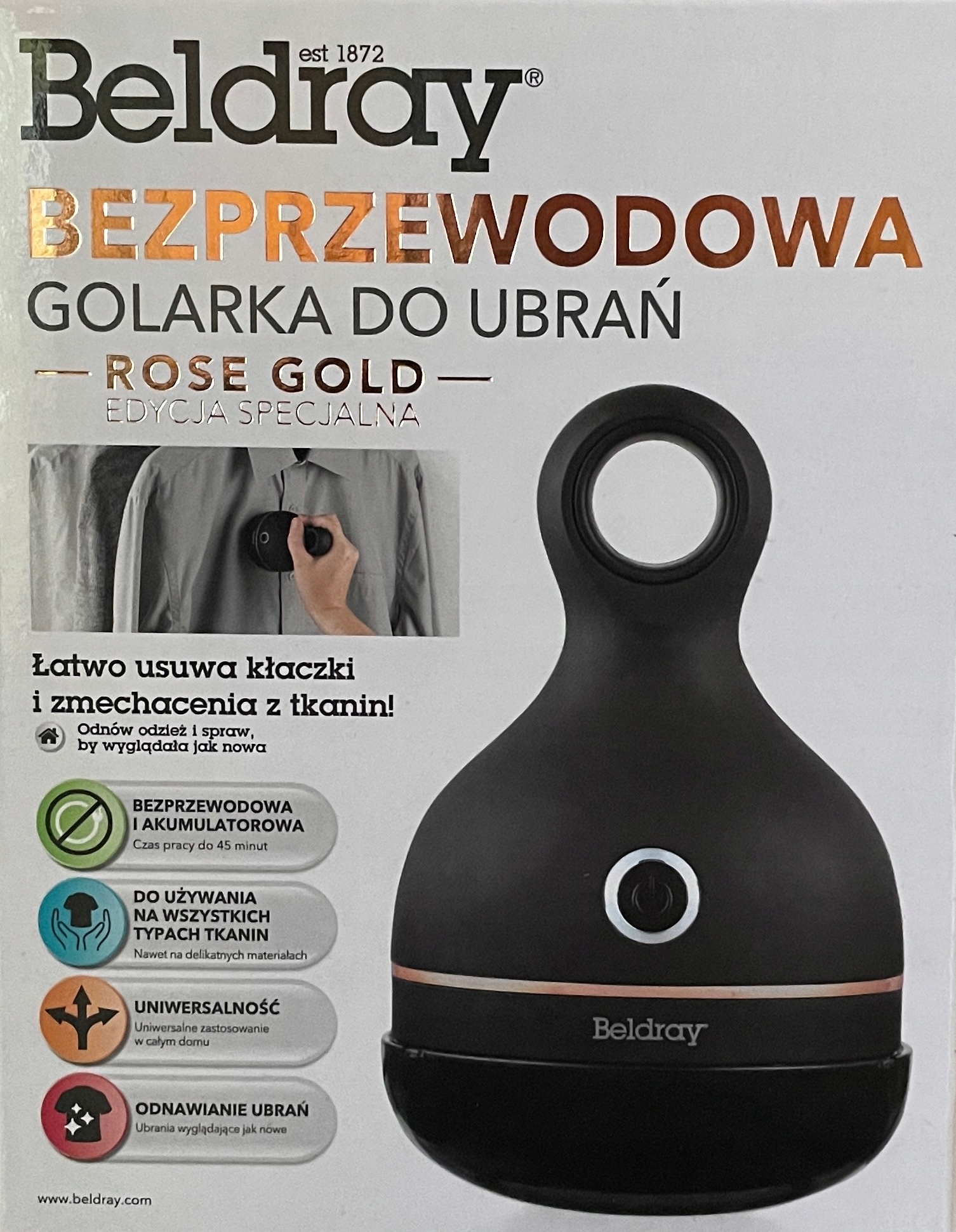 Beldray Bezprzewodowa golarka do ubrań Rose Gold Marka Beldray