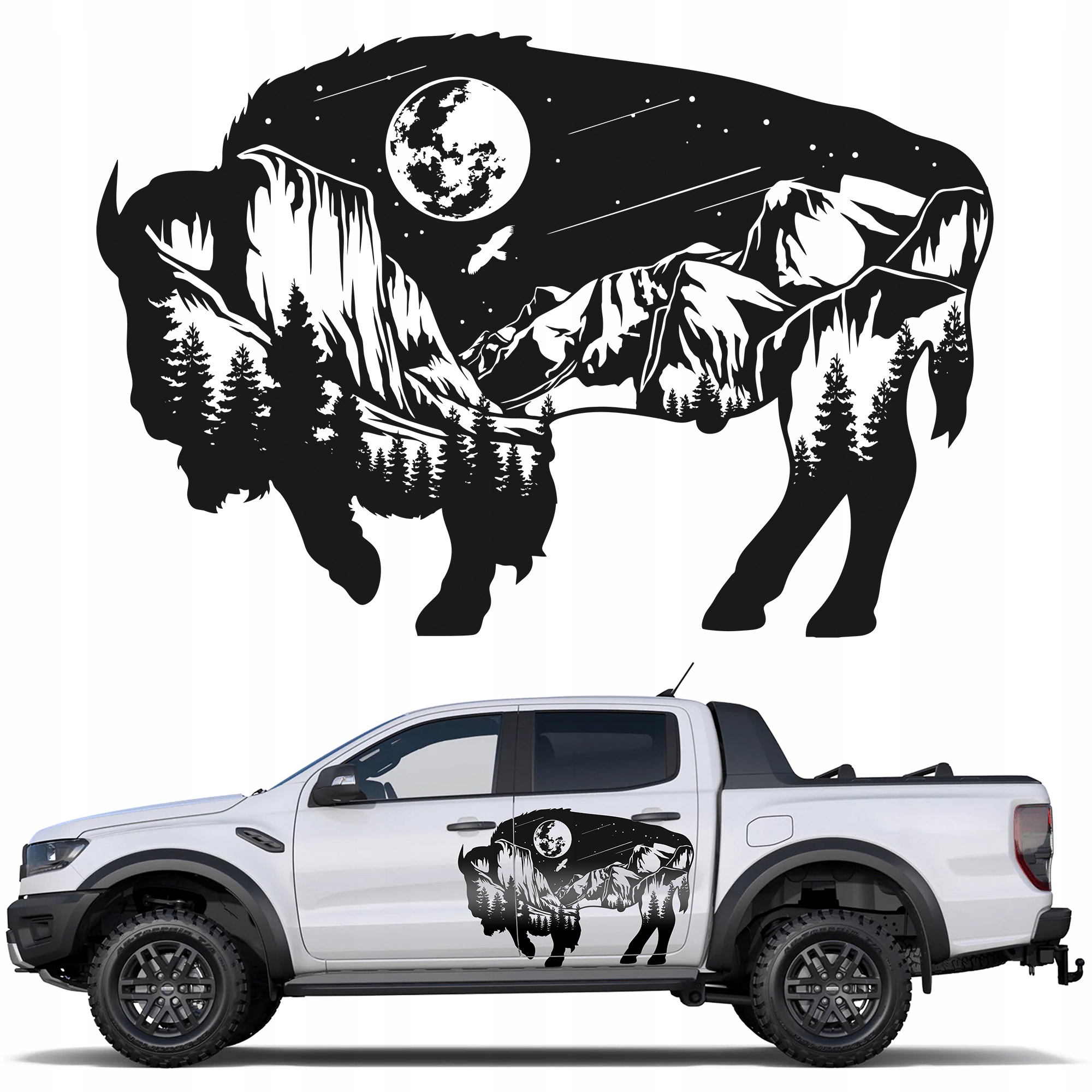 Nálepka Grafika na auto karavan Žubr Les Hory Měsíc Wildlife 93x137