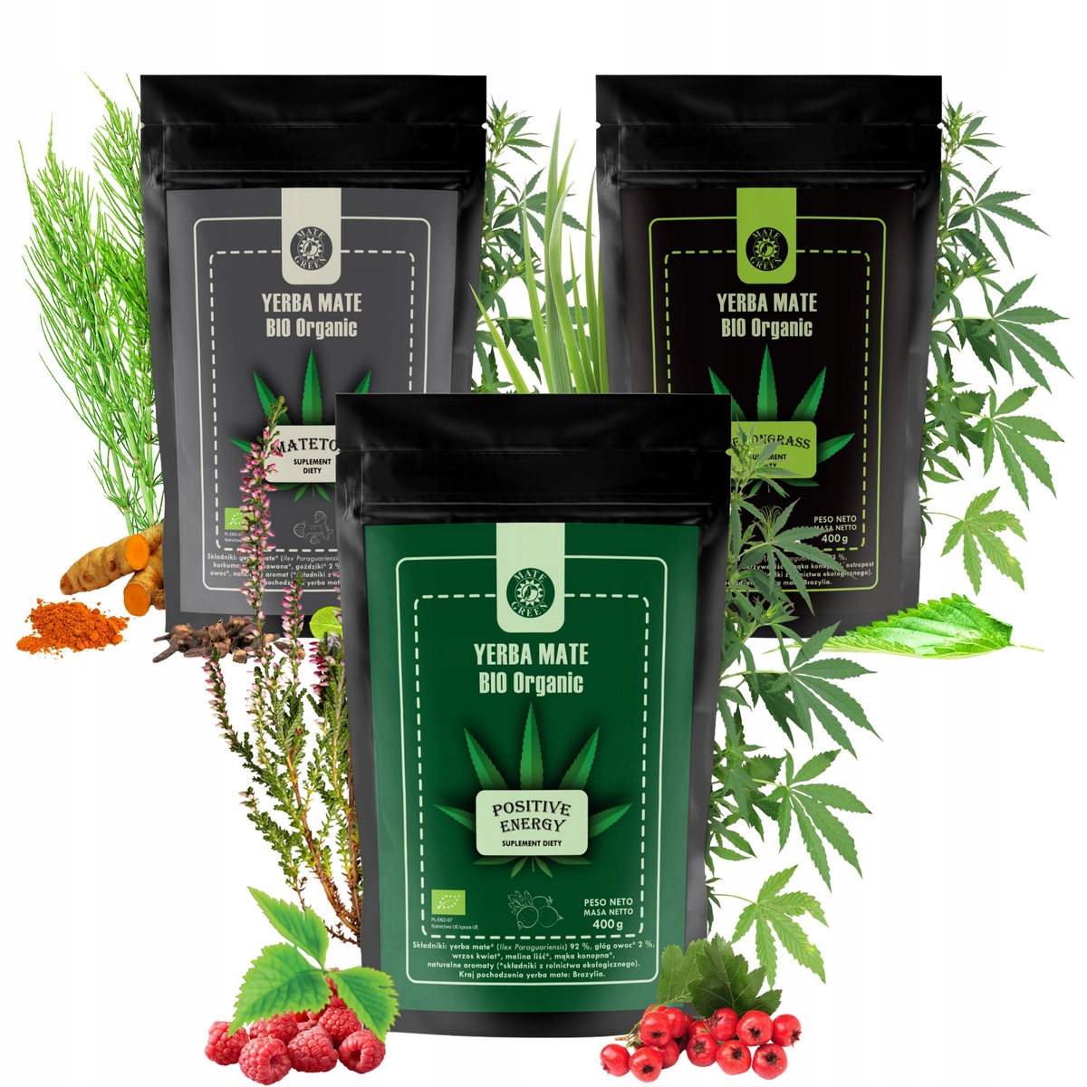 Sada Yerba Mate Bio Organic Despalada 3 různé příchutě x 400 g 1,2 kg