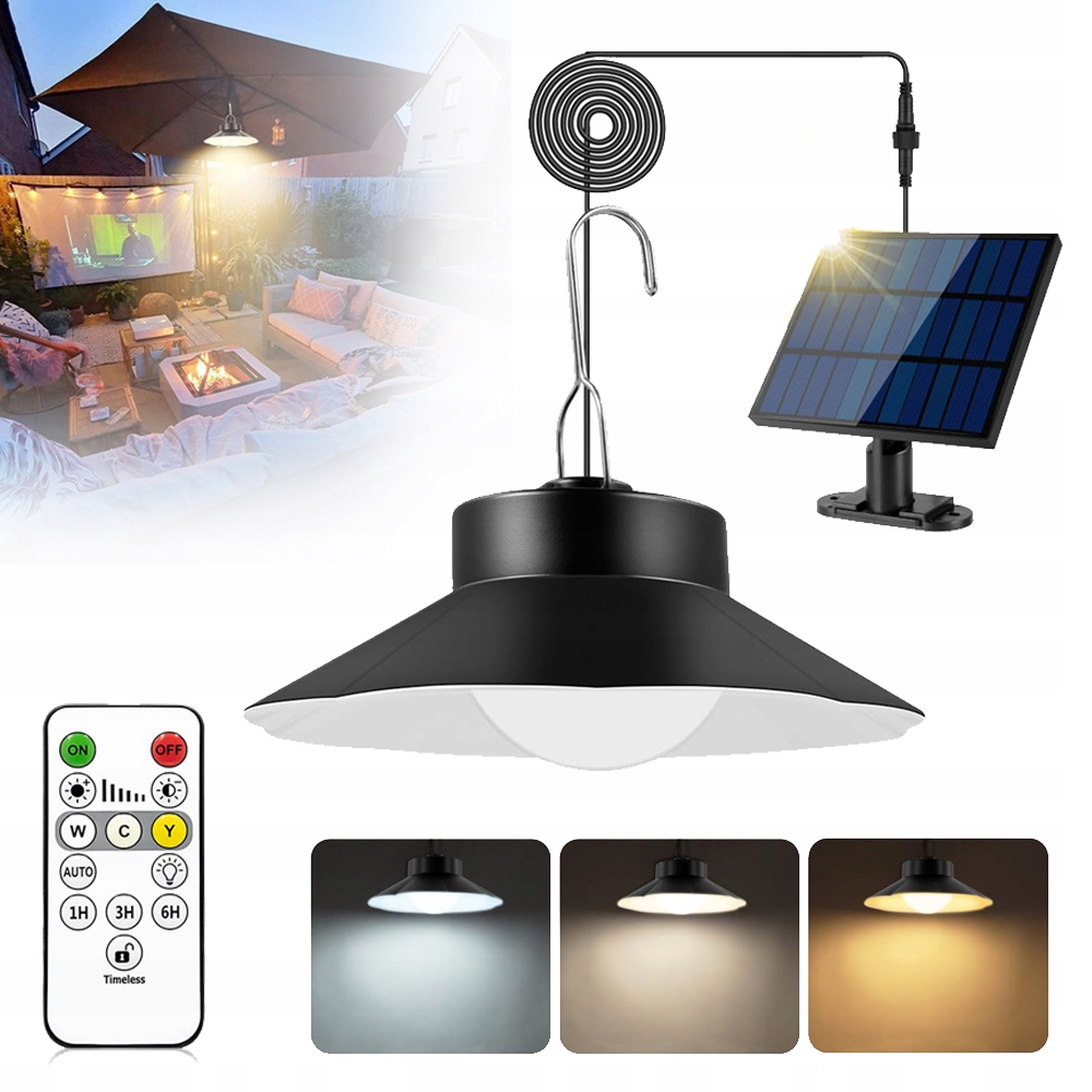 WISZĄCA LAMPA SOLARNA LED, ŻYRANDOL ZEWNĘTRZNA OGRODOWA, CZUJNIK ZMIERZCHU