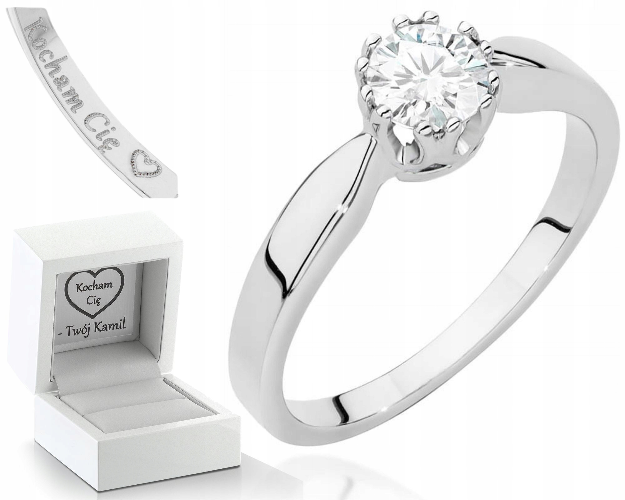 Bílý Zlatý Prstýnek S Diamantem 585 Gravírování Bonus