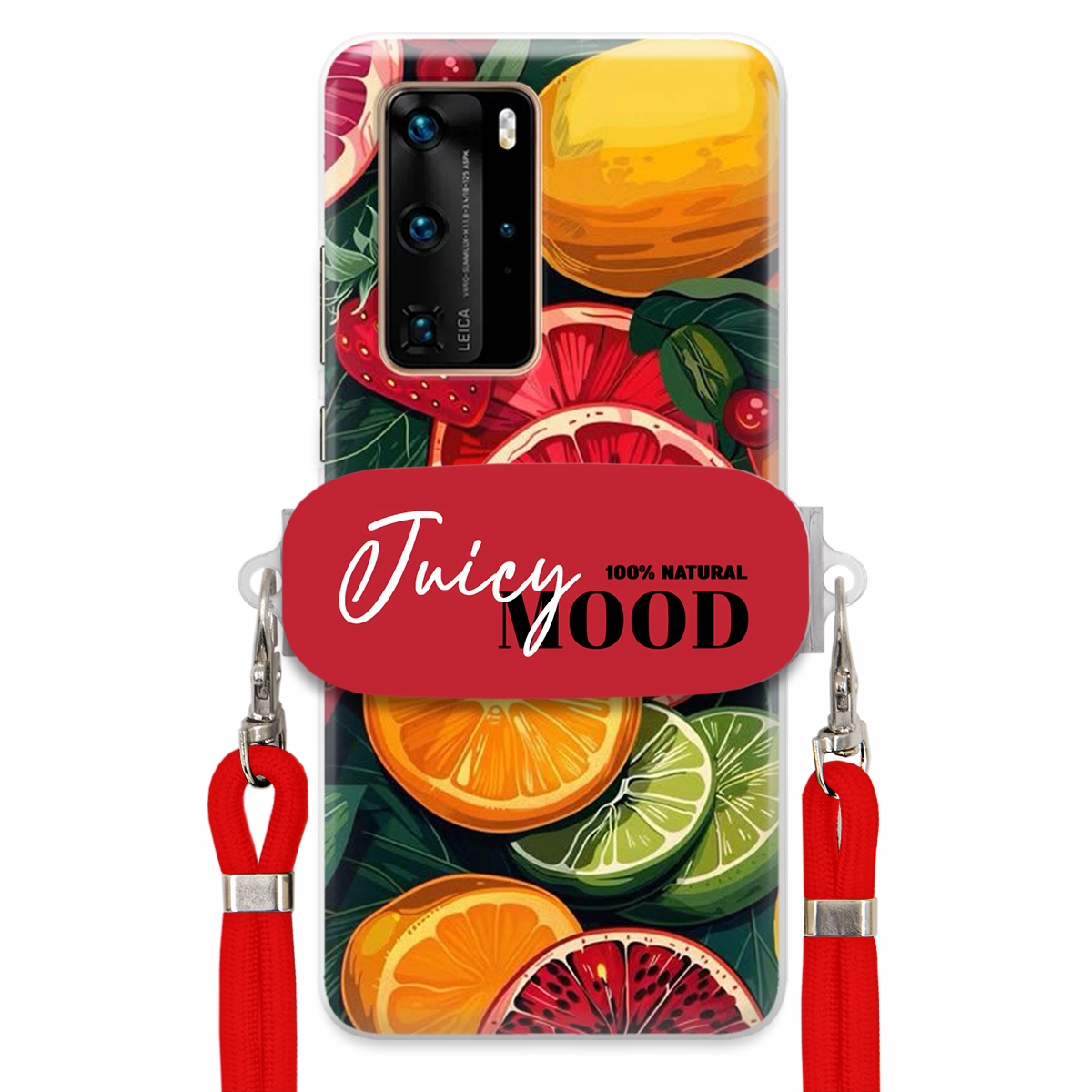 Puzdro pre Huawei P40 Pro Červené Crossbody vodítko držiak Juice Mood Ovocie