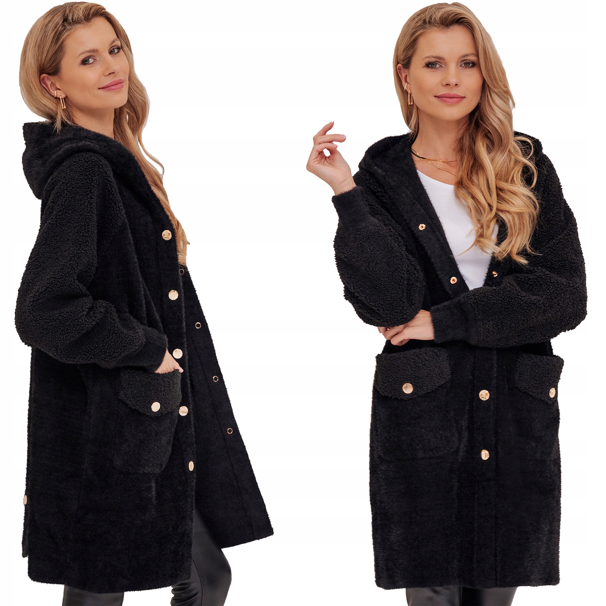 Teplá Alpaka S Beránkem, Kabát S Vlnou, Teplý, Měkký, Přechodový, Černý