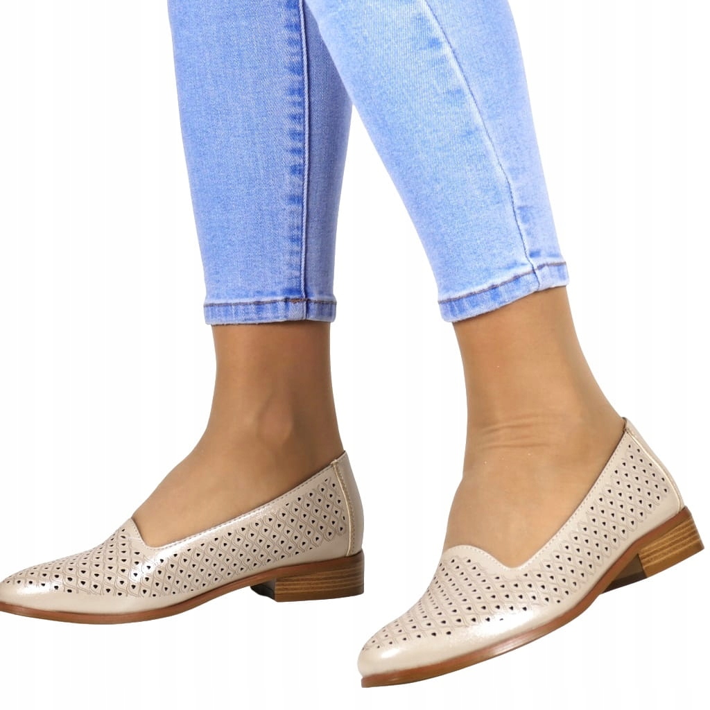 Mokasíny Dámské Boty Vyřezané Ažurové Děrované Elegantní Lesk New