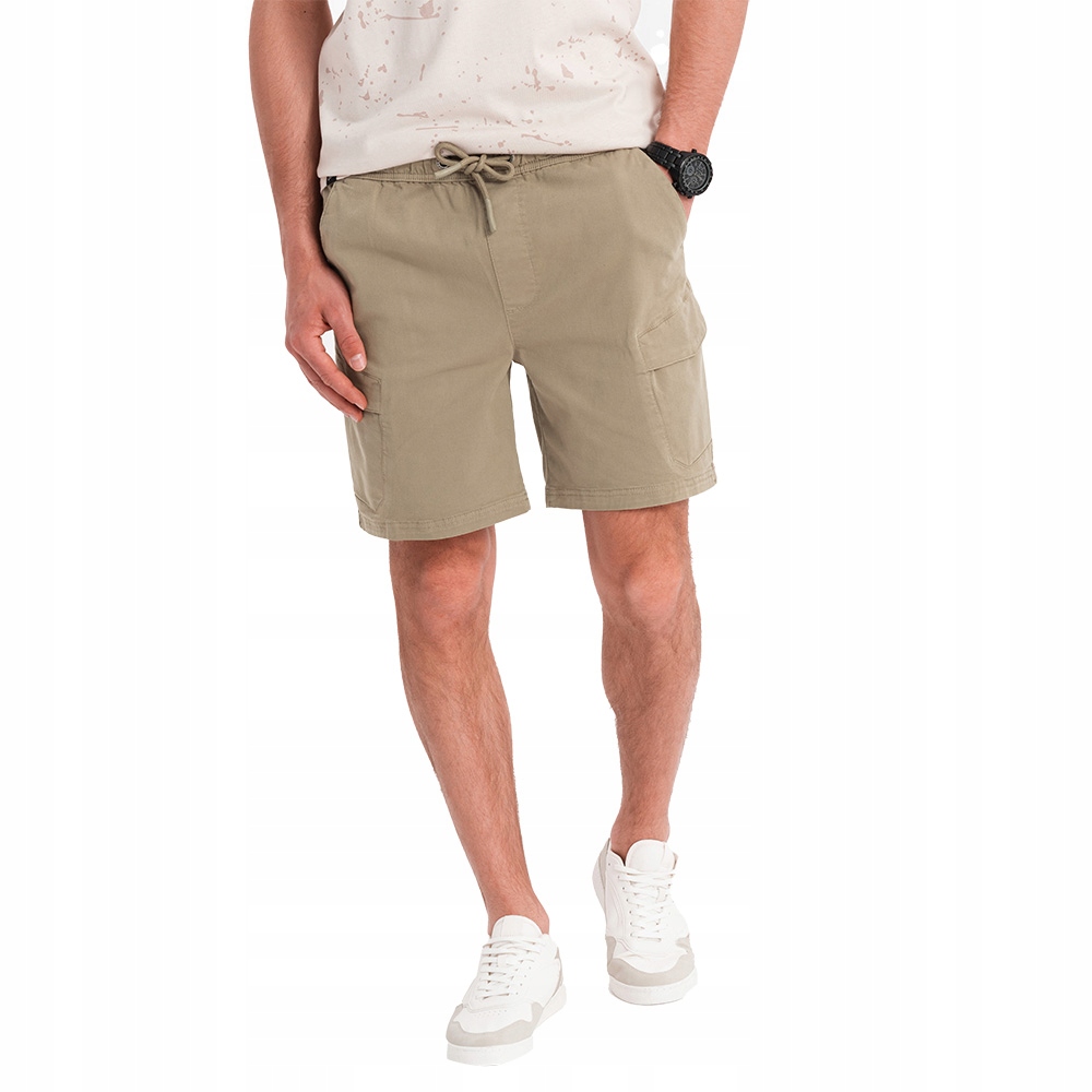 Pánské pohodlné šortky s kapsami typu cargo, světle olivová barva OM-SRCG-0194 V3 S