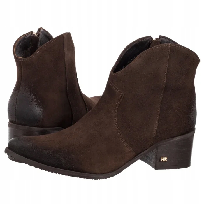 Dámské Kožené Boty Kotníkové Boty Kovbojské Boty na Podpatku Karino Hnědé 5669