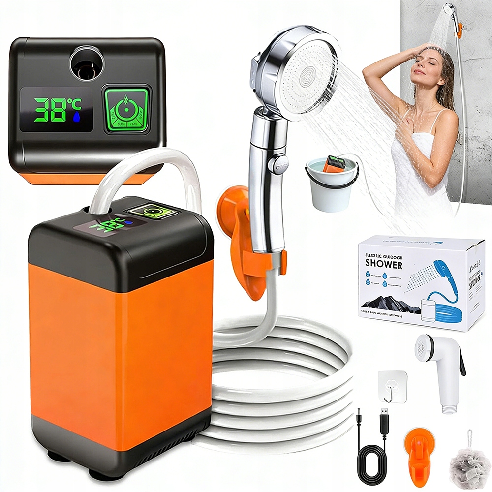 Prysznic Turystyczny Elektryczną Pompą Mobilny Zestaw Kempingowy 3 Tryby