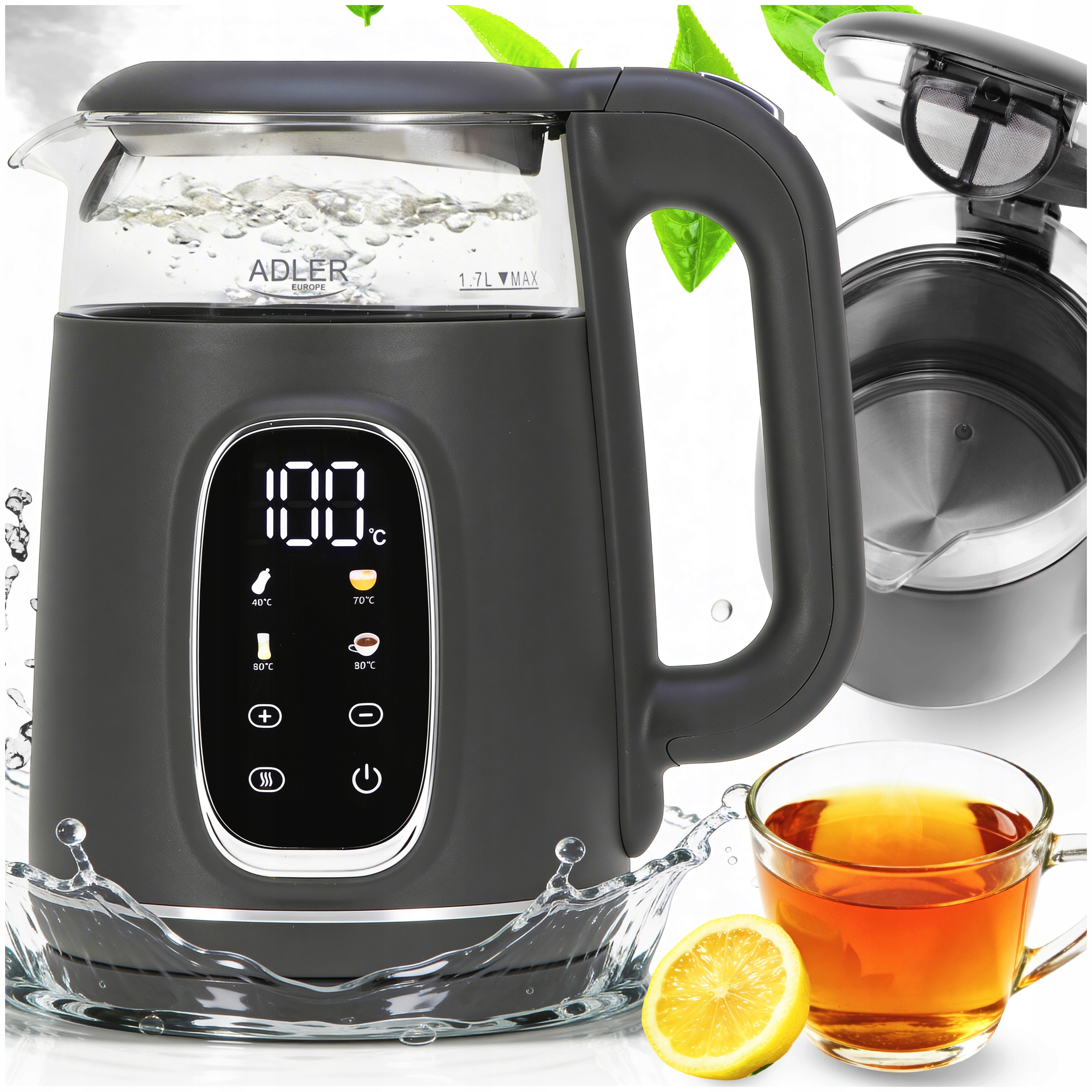 Czajnik Elektryczny Szklany 1,7L 2200W Regulacja Temperatury Na Dotyk LCD