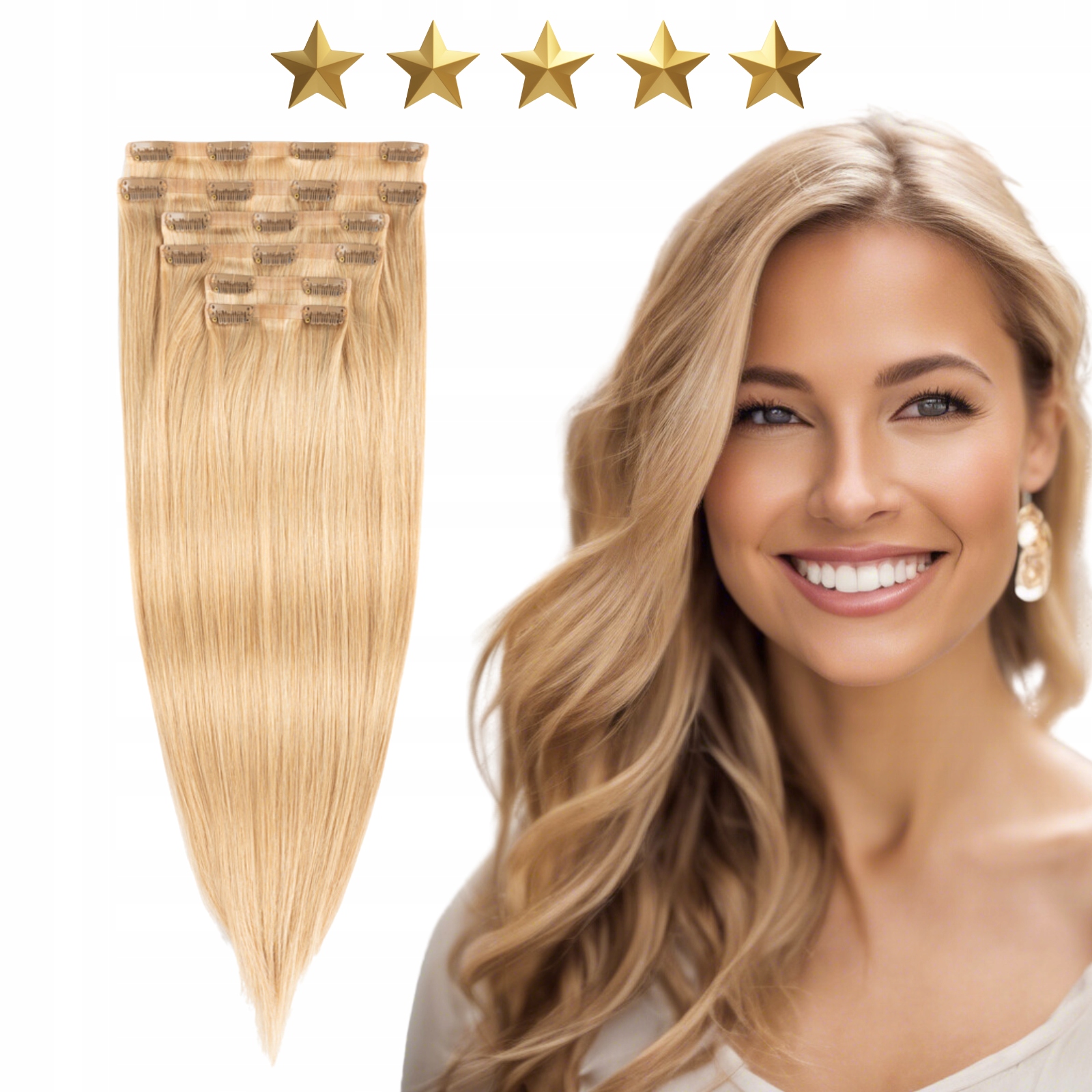 Přírodní bezešvé vlasové doplňky Clip In 50 cm 120 g #20/14 Boho blond