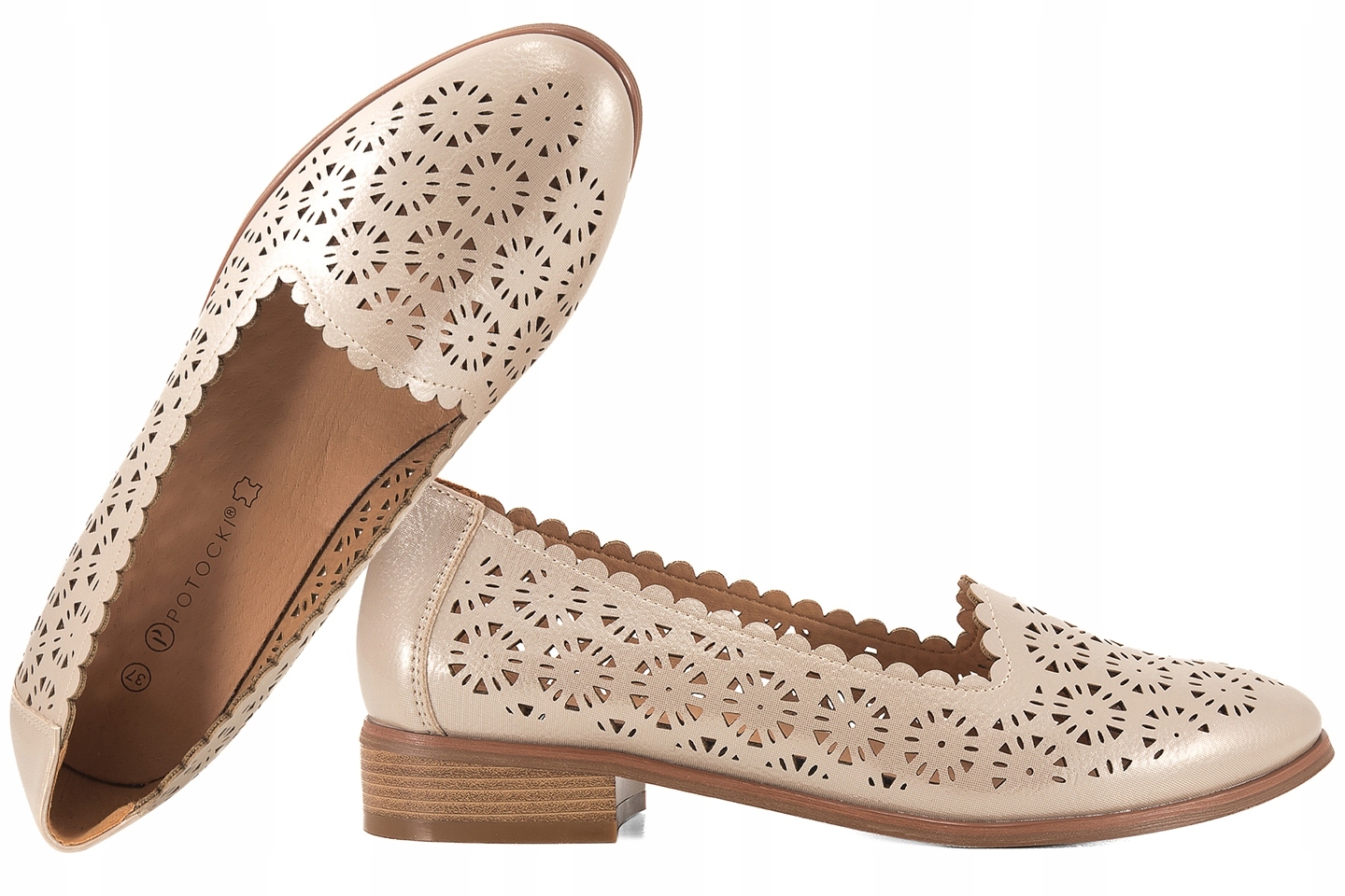 Potocki 26-12320 Ažurové Dámské Polobotky Lordsy Eko zlatá béžová 41 Zlatá