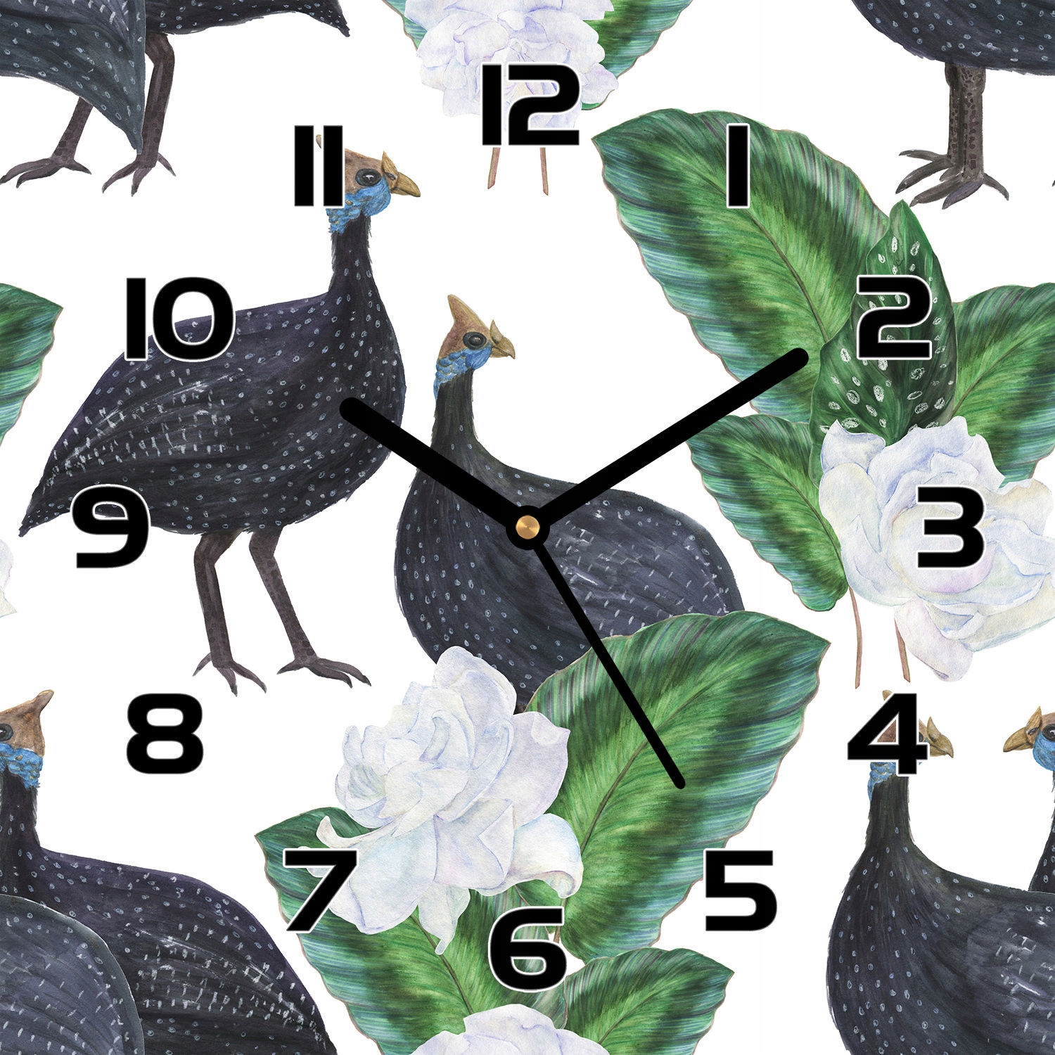 

Cichy zegar na szkle Akwarela perliczki 30x30 cm