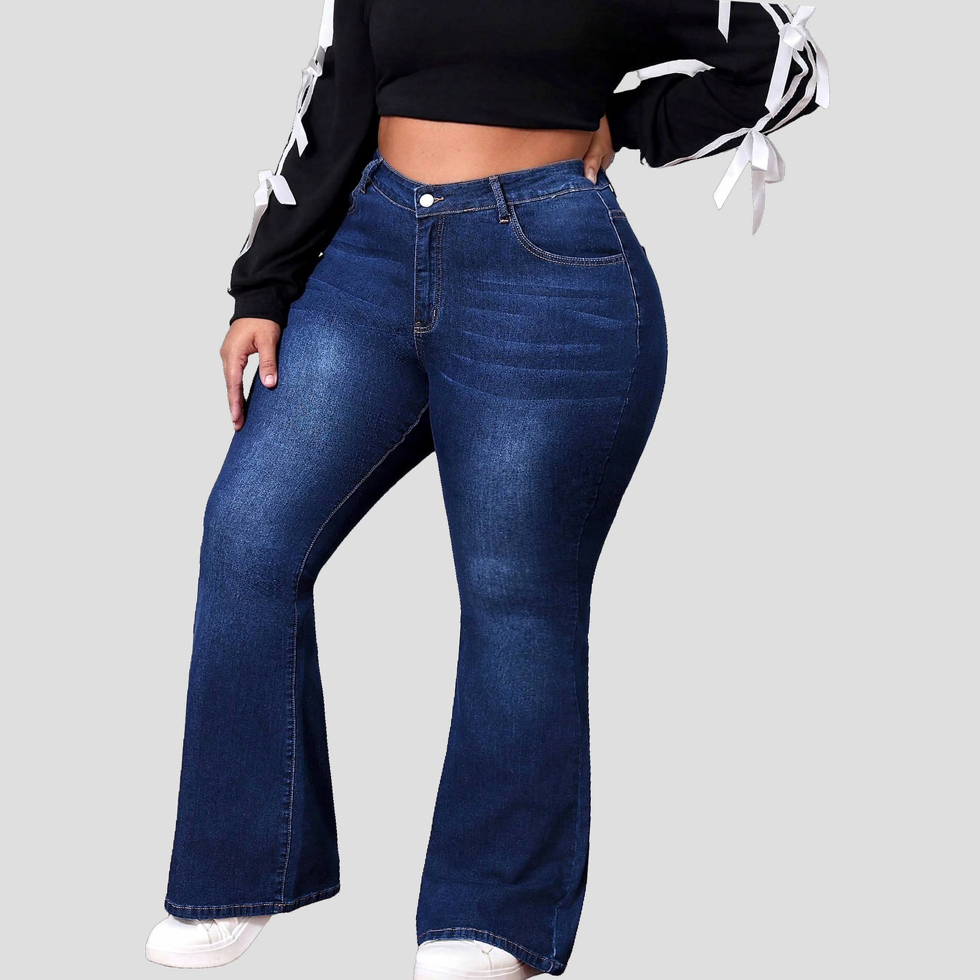 Dámské Džíny Bootcut Zvony modré Plus Casual Shein 11xl 62
