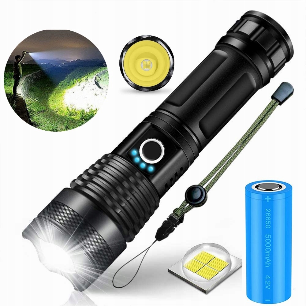 

Mocna Latarka Taktyczna Mocna Zoom Led 1000W