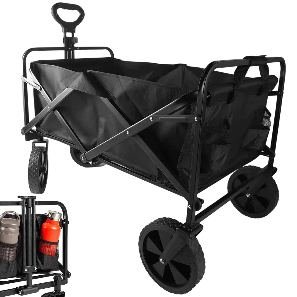Zahradní Turistický Plážový Vozík, Velký, Přepravní, Skládací Kapsy, Objem 75 L