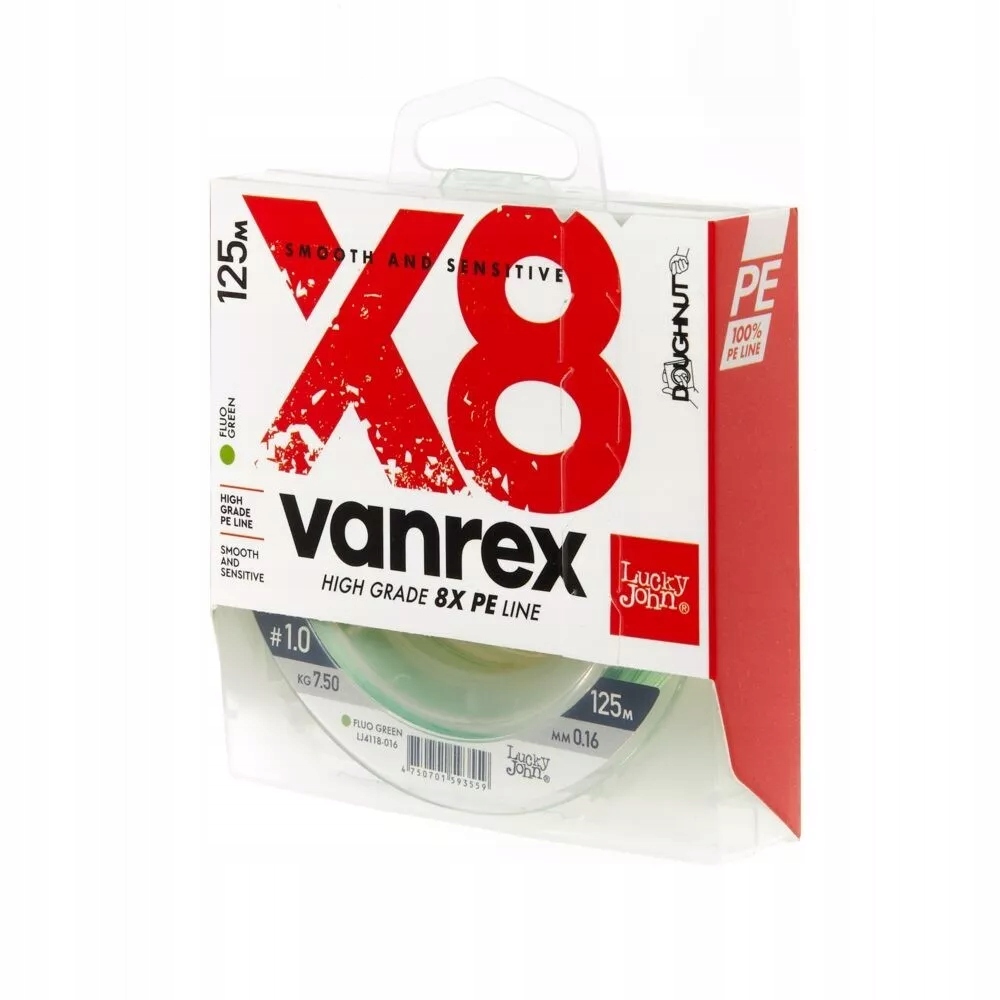 Plecionka Lucky John Vanrex X8 Braid Fluo Green 125m 0.16mm