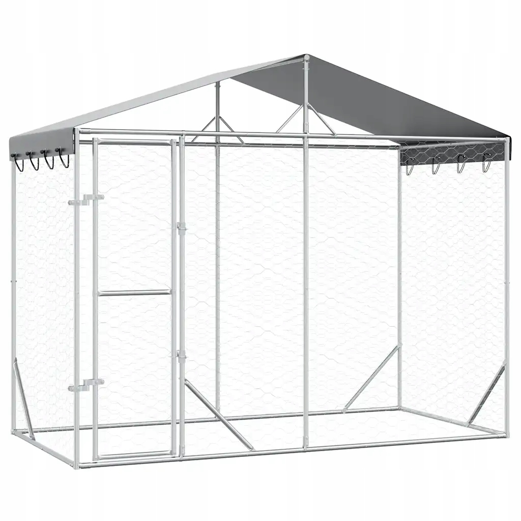 Levně Klec kotec pro zvířata se stříškou 3x1,5x2,5 m stříbrná