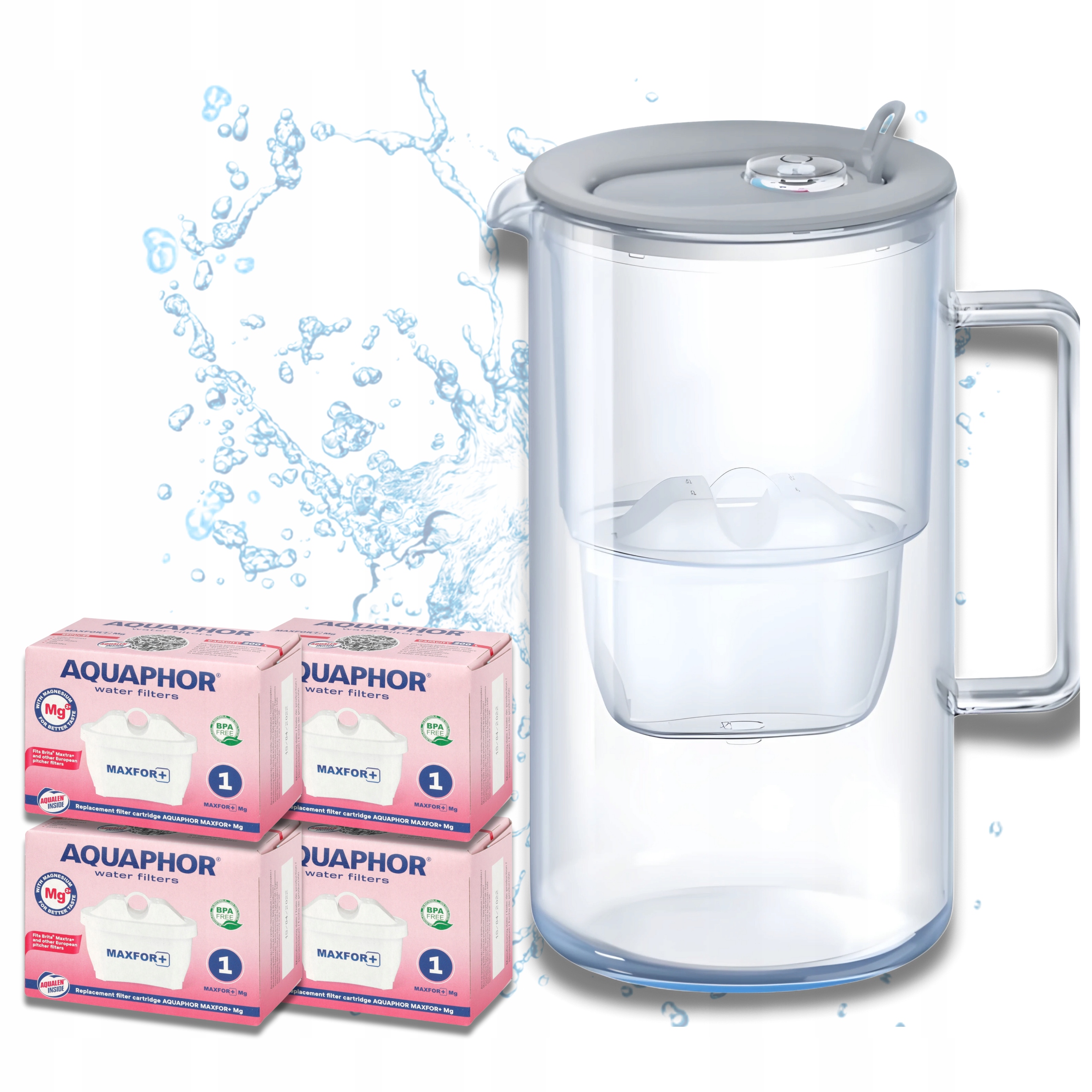 Dzbanek filtrujący szklany Aquaphor Glass Szary 4 Filtry Maxfor Mg Magnez