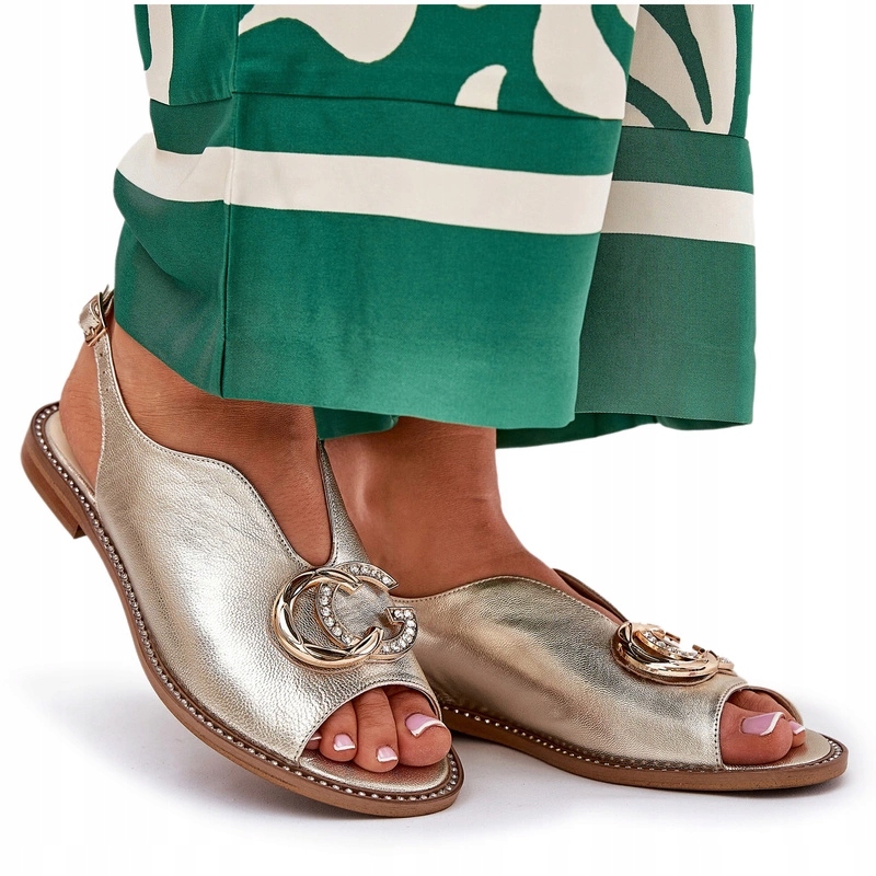 Sandály Elegantní Přírodní Kůže Pásek Podpatek Laura Messi 2865 Zlaté 38