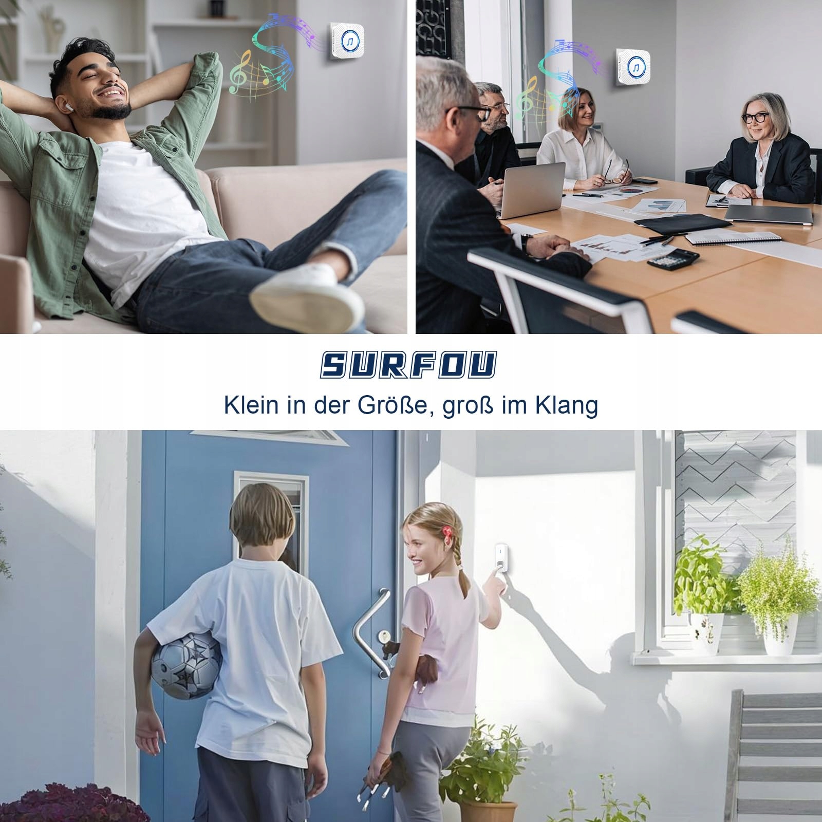 SURFOU BEZPRZEWODOWY DZWONEK DO DRZWI 400M LED 55 MELODII — miniatura 6