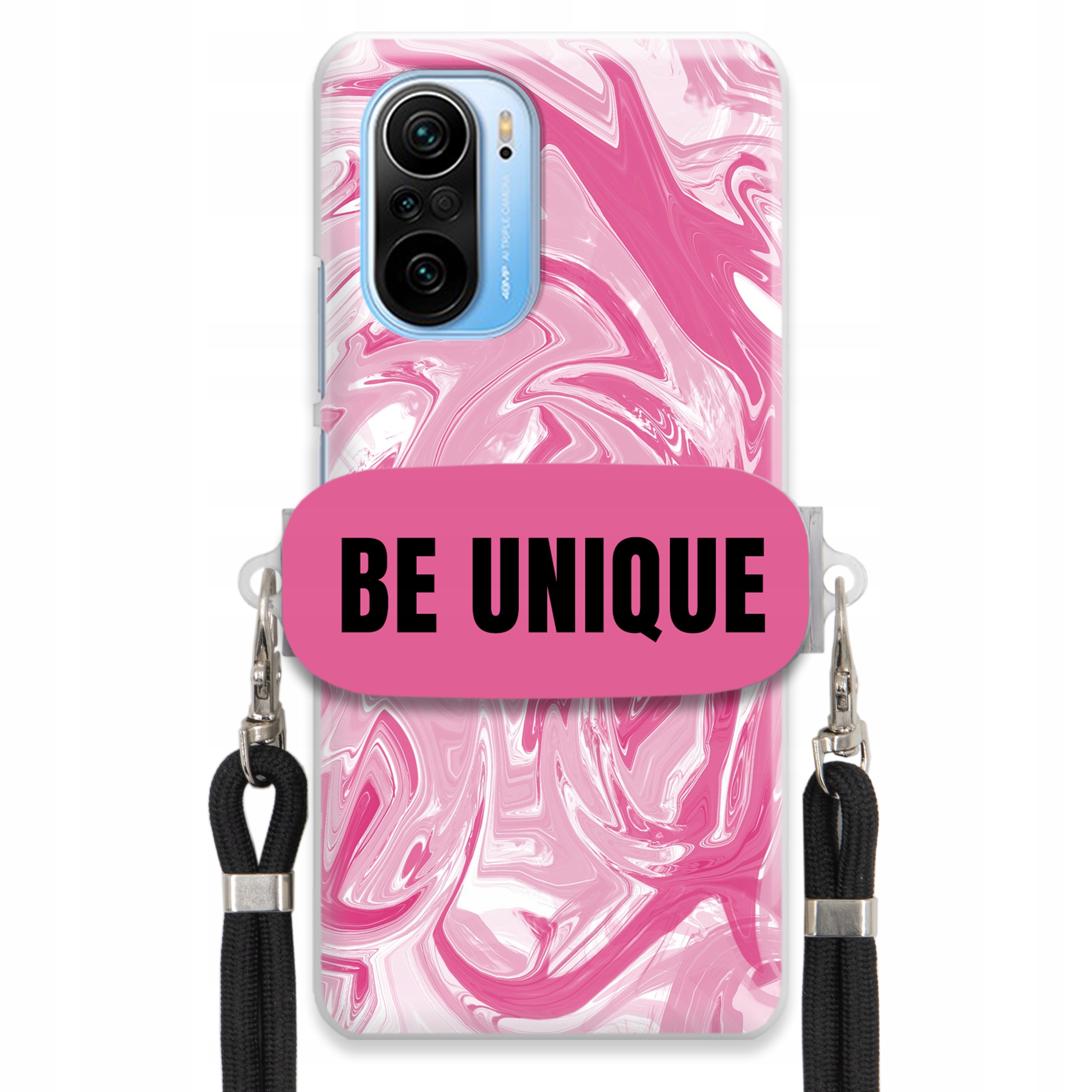 Puzdro pre Xiaomi Redmi K40 Case držiak na šnúrku Čierna Ružová Mramor Unique