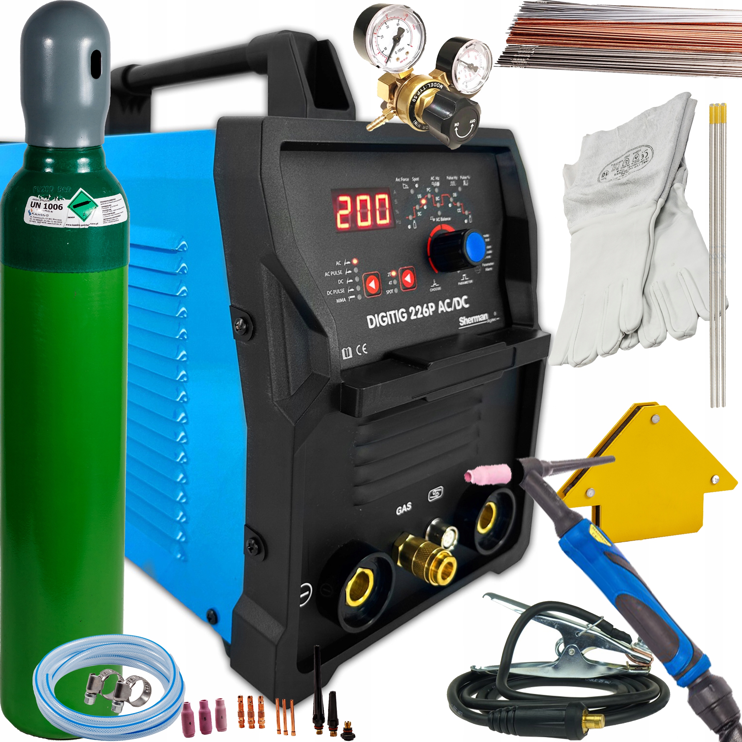 Digitig 226P Ac/dc Tig svařovací stroj Hf Mma 200A 230V Puls Ac Balance SET2