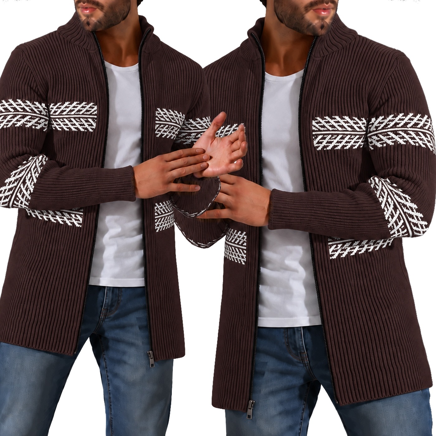 Svetr s přehozem na zimní zip, slim fit, elastický, teplý
