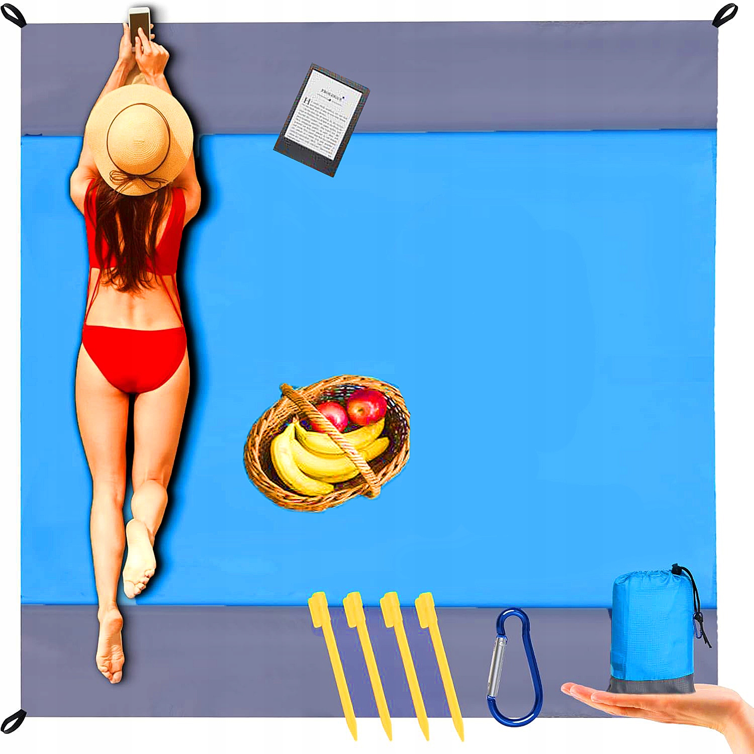 KOC PLAŻOWY PIKNIKOWY 200x210cm MATA PLAŻOWA NA PLAŻĘ BIWAK DUŻY