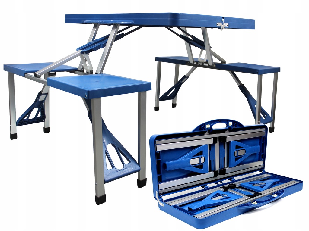 Komplet Turystyczny Stolik Składany Z Ławkami 82 x 131 x 66 cm Niebieski