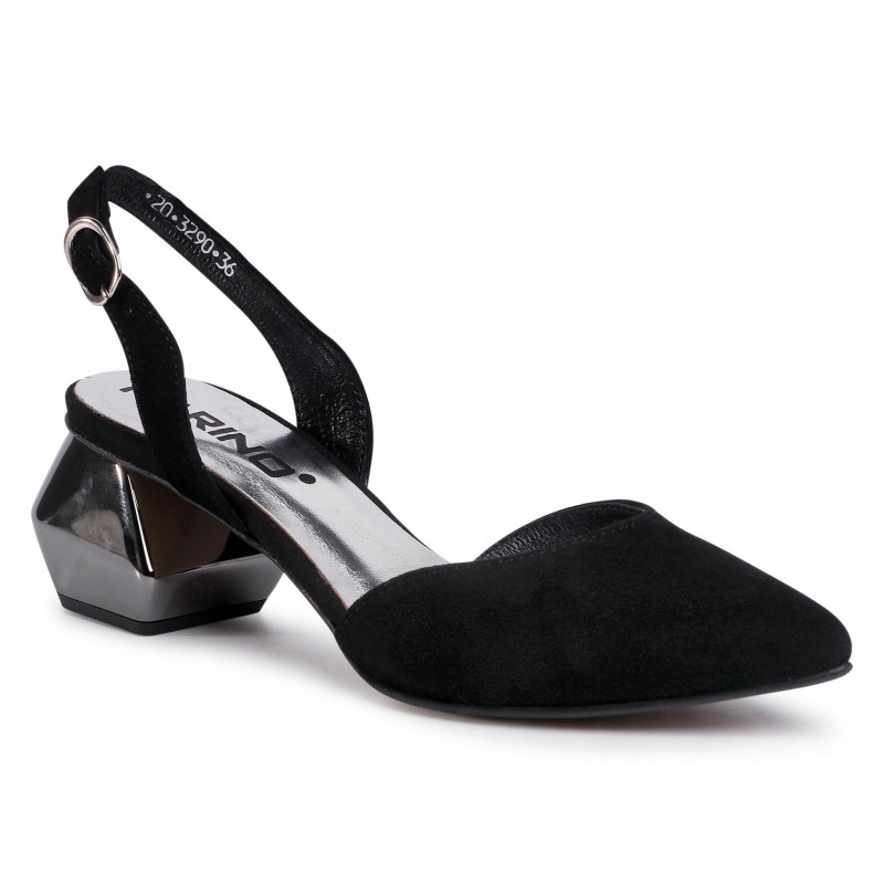 černé sandály, stříbrný podpatek s páskem, avantgardní stabilní boty Karino 38