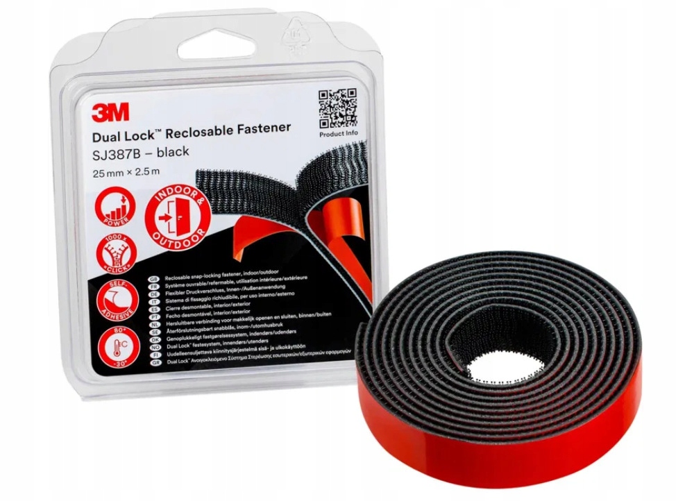 3M Dual-Lock samolepíci suchý zip SJ387B, černý, 25 mm x 2,5 m v blistru