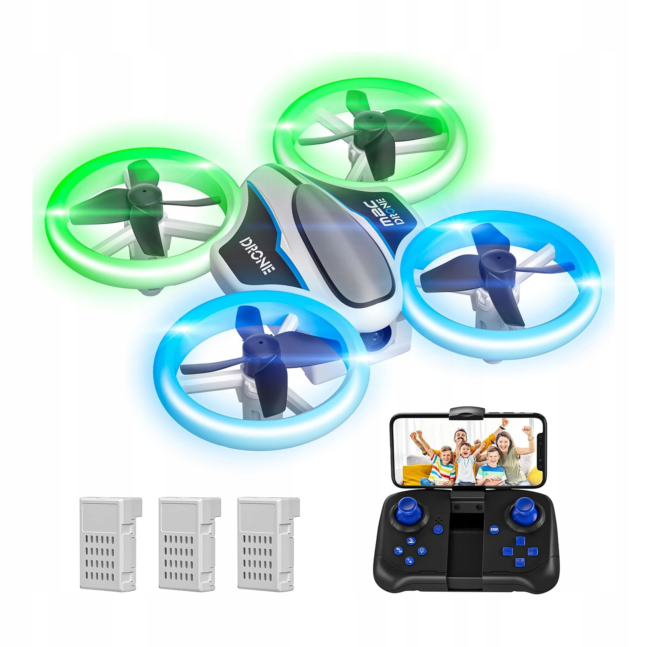 Dron Zdalnie Sterowany Mini Kamera Hd 720P Led 3 Akumulatory Rc