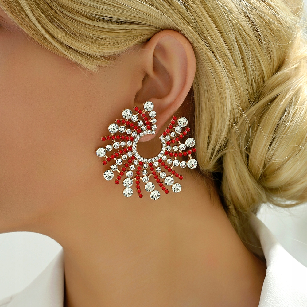 Kolczyki Sztyfty Złote Czerwone Słońca Promienie Cyrkonie Kryształki 58mm Marka bez marki