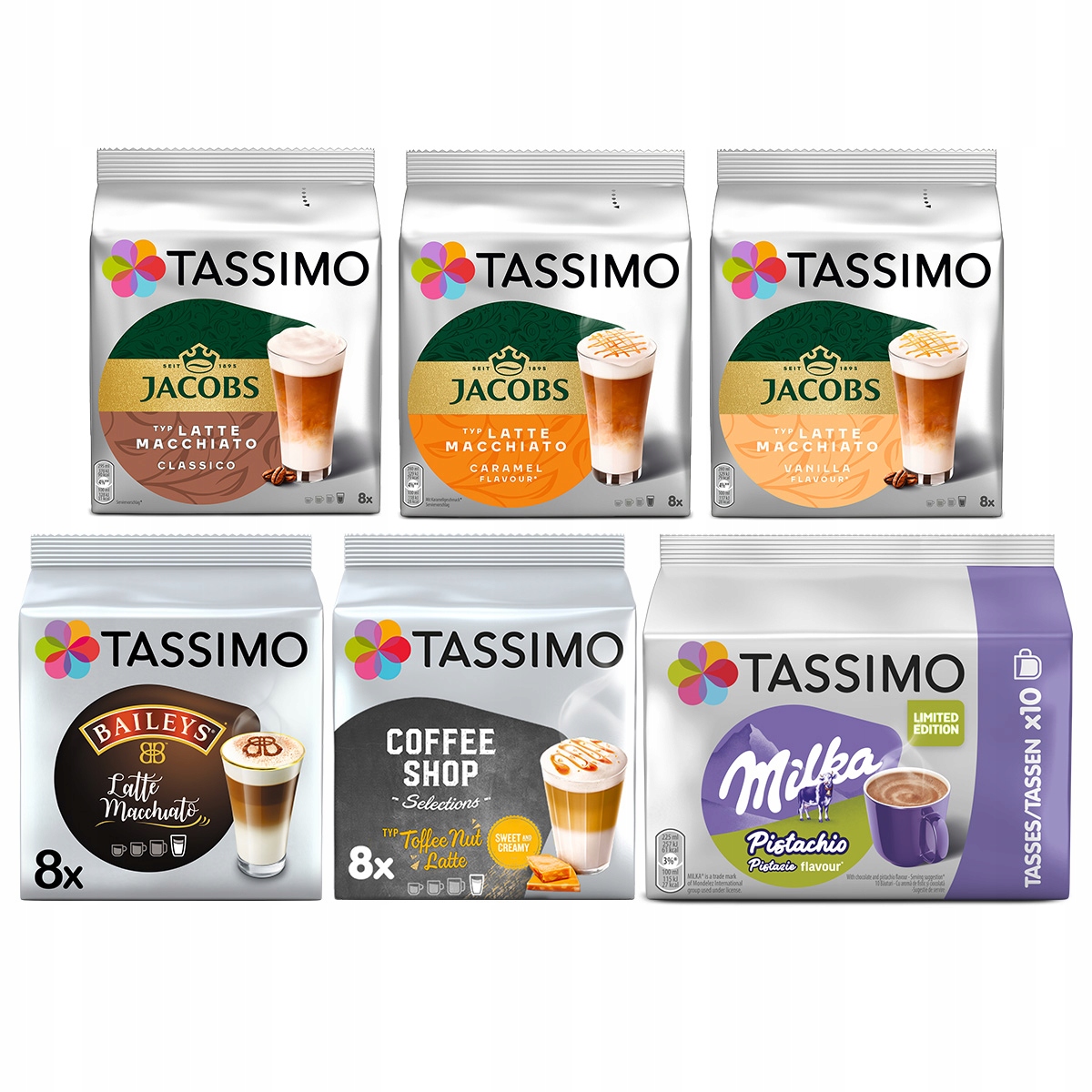 Zestaw Tassimo mix kaw białych latte Milka Pistachio 5+1 Gratis!