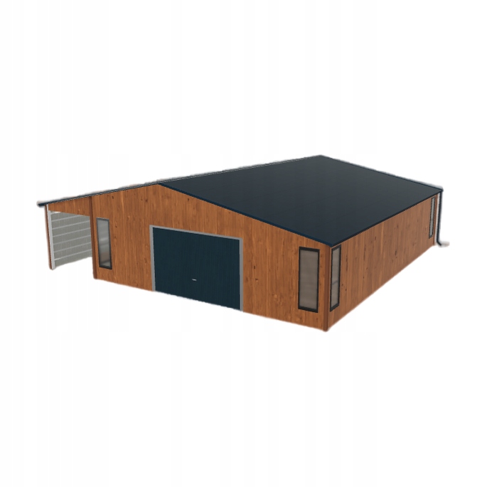 Plechová garáž 7.5 x 9.5 m s přístřeškem Zlatý dub